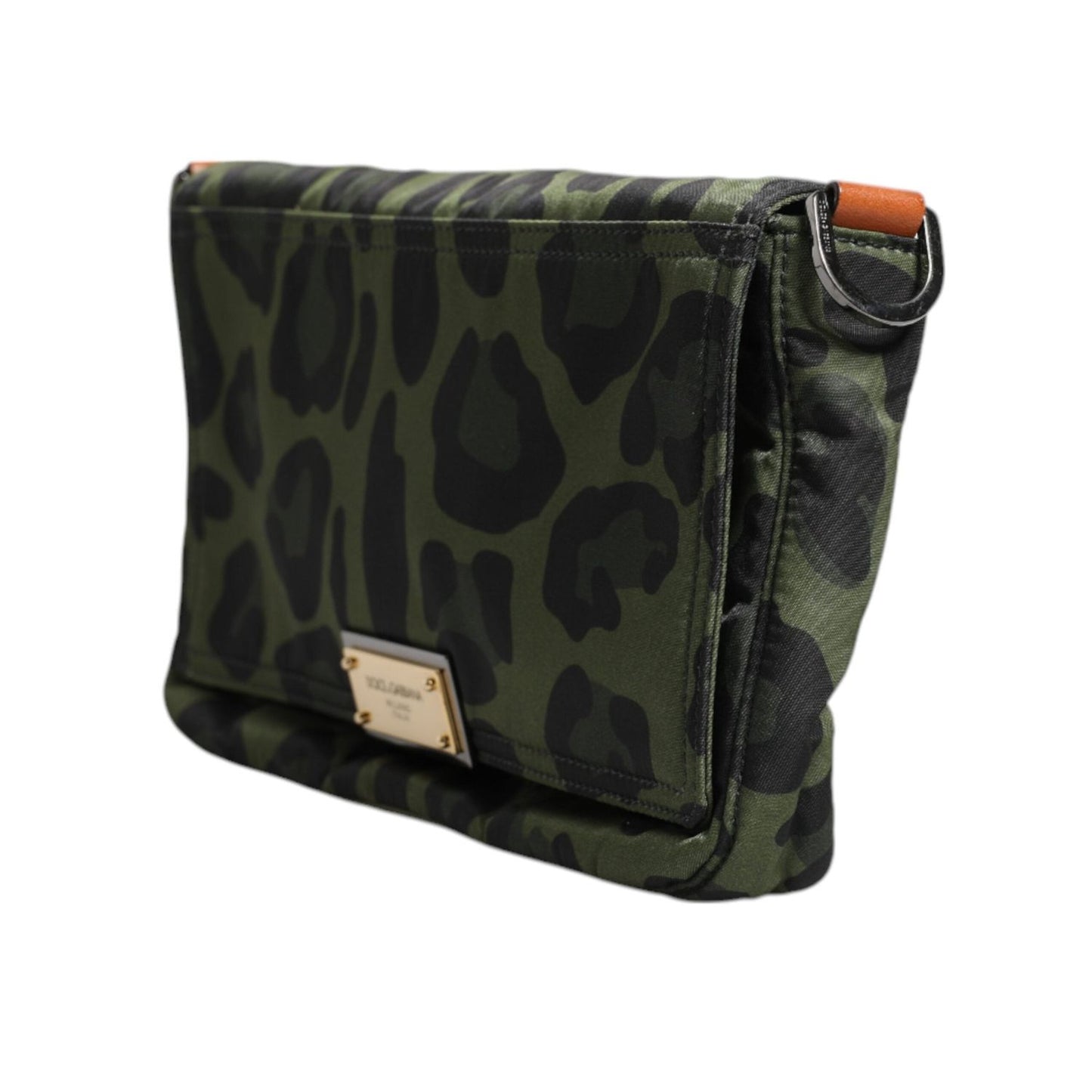 Dolce & Gabbana Green Nylon Leopard Print Shell Messenger Crossbody Bag BAG4002