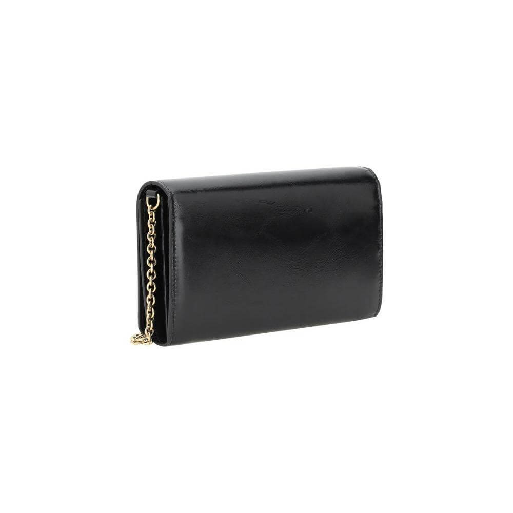 Chloé Iconic Pochette in black leather with a removable gold chain strap, showcasing its elegant and versatile design.