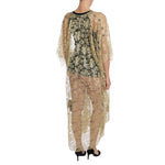 Dolce & Gabbana Gold Floral Lace Crystal Gown Cape Dress DR1524-36