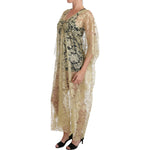 Dolce & Gabbana Gold Floral Lace Crystal Gown Cape Dress DR1524-36