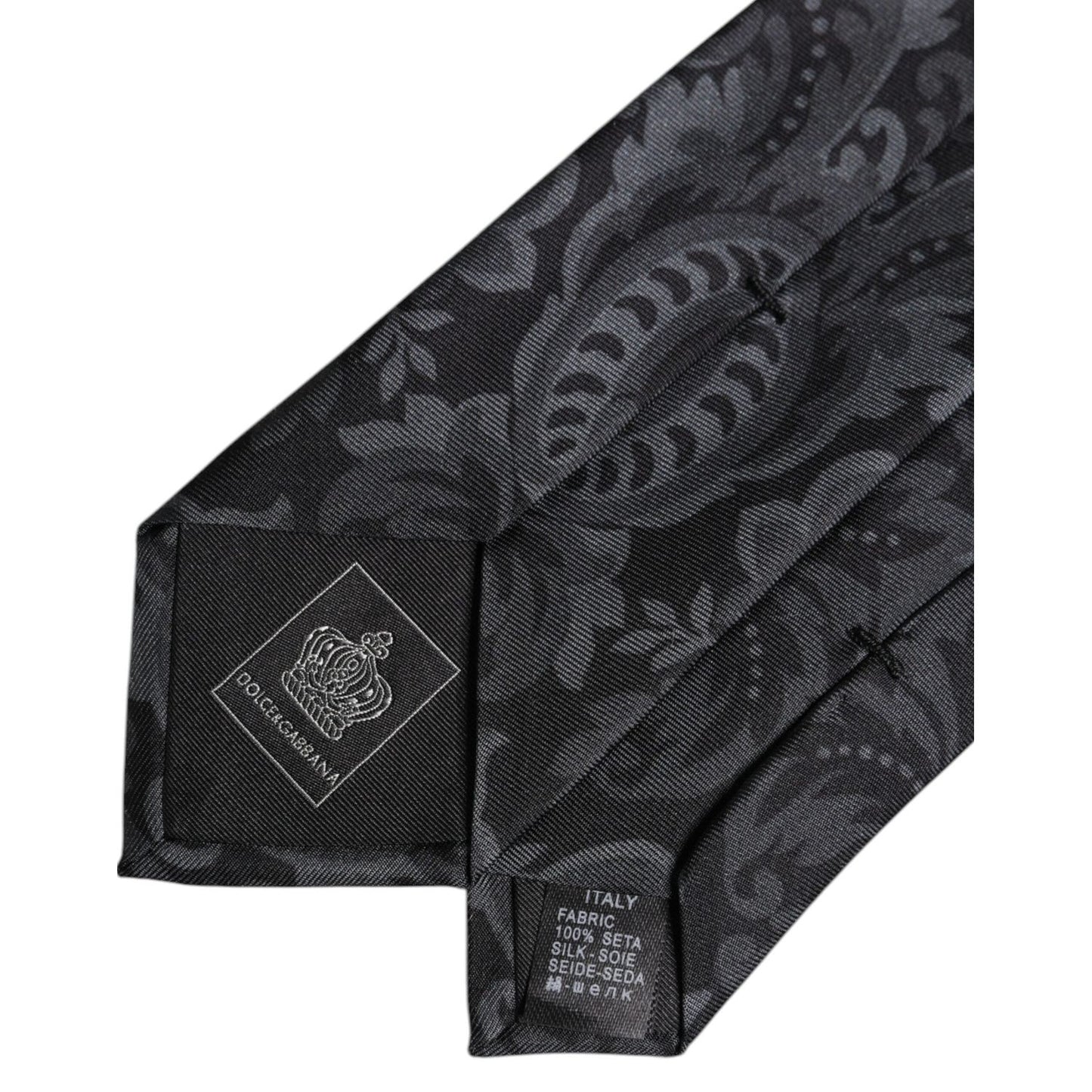 Dolce & Gabbana Black Gray Flower Print Adjustable Necktie Tie