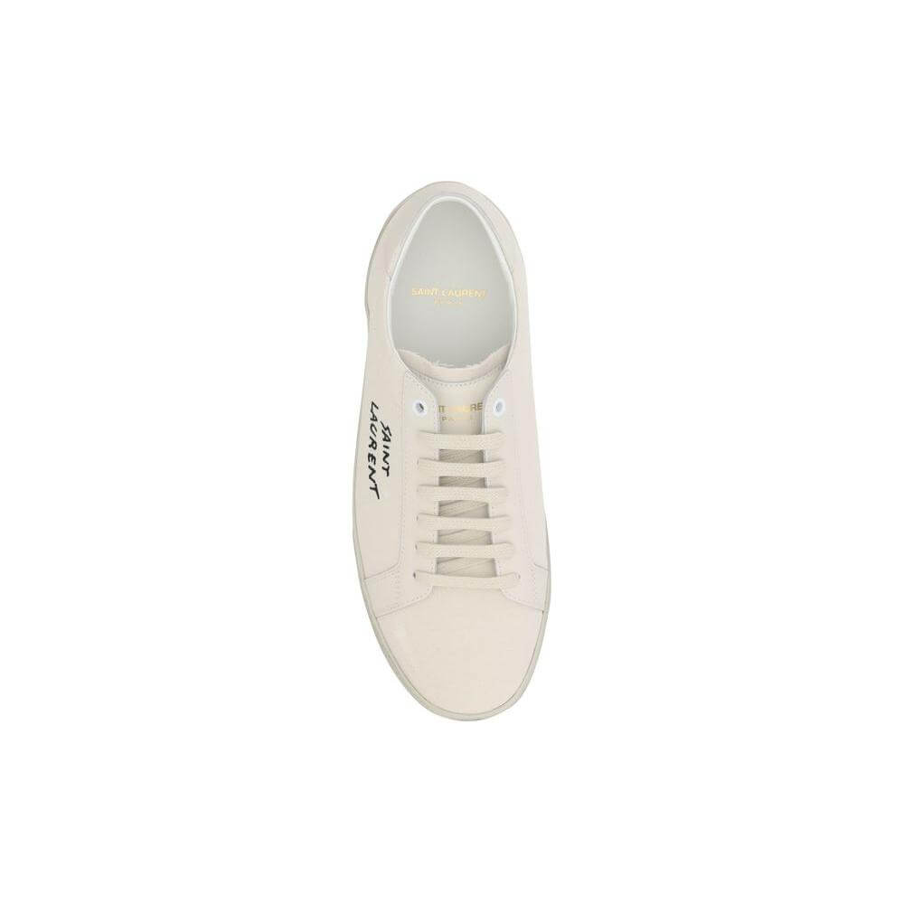 Top view of Saint Laurent SL06 Signa Sneakers showing lace-up design and contrast monogram on the side.