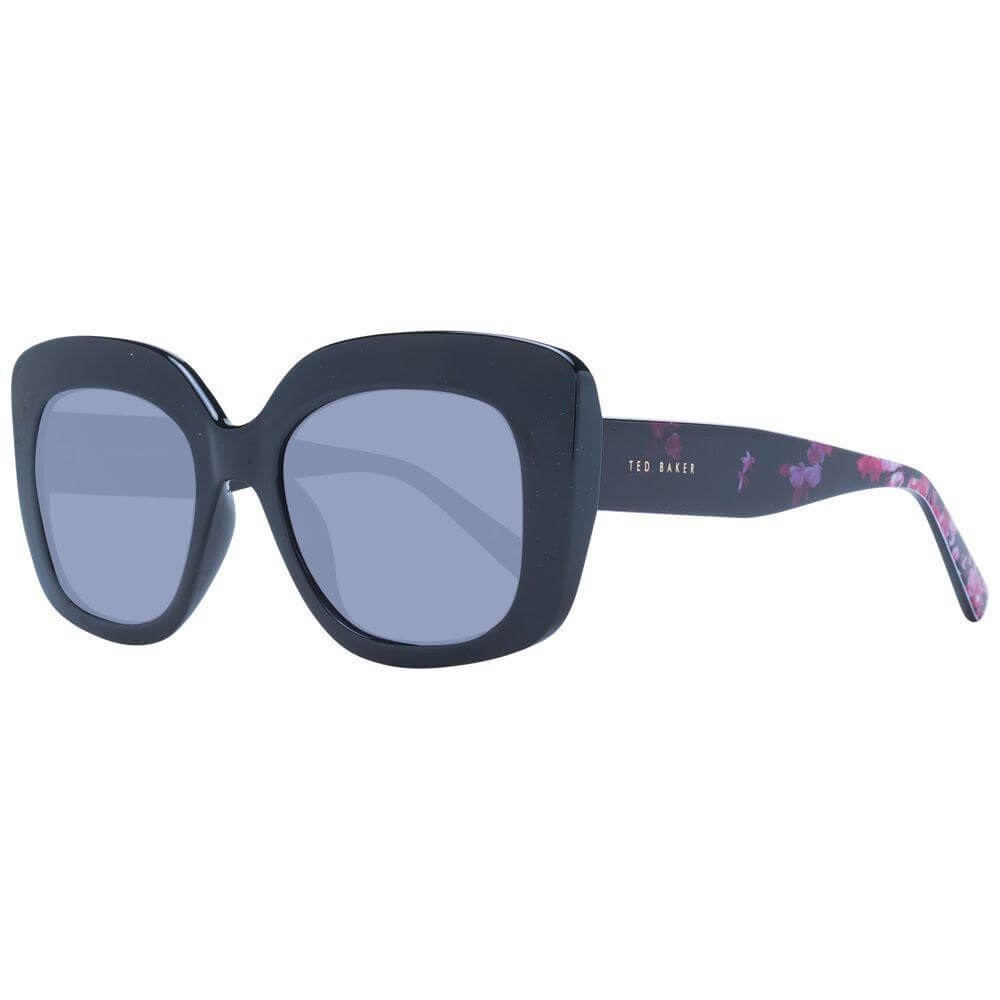 Ted Baker black women sunglasses with square acetate frames and grey lenses, 100% UVA & UVB protection, full-rim design, size 51-19-140.