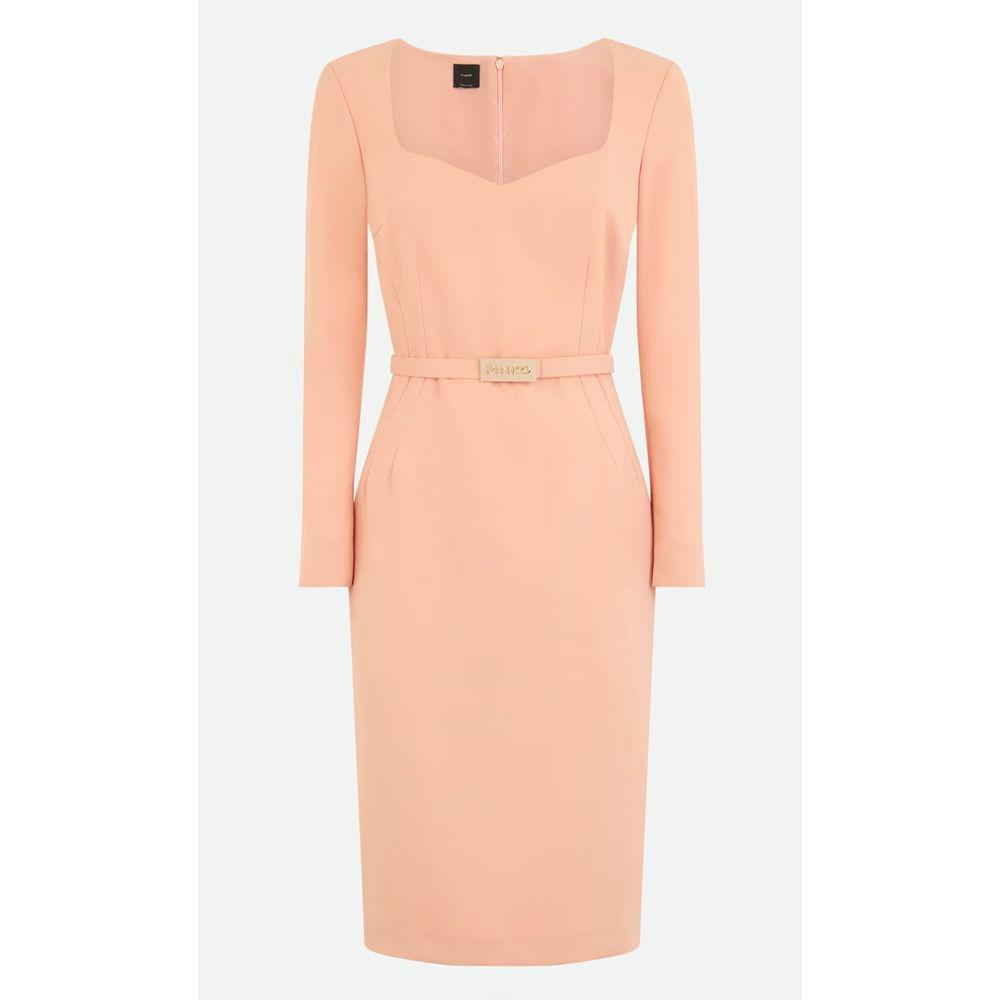 PINKO pink polyester dress with three-quarter sleeves, round neckline, removable logoed belt, and back zipper closure