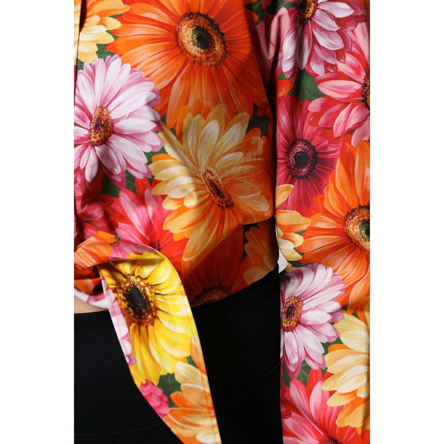 Dolce & Gabbana multicolor floral cropped blouse, vibrant blooms, high craftsmanship, 100% cotton, made in Italy, luxurious fashion.