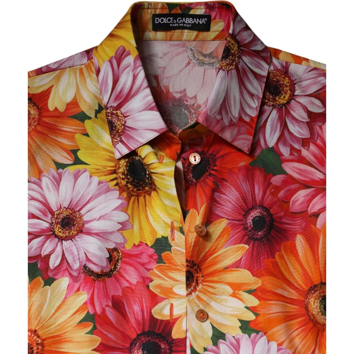 Dolce & Gabbana multicolor floral cotton cropped blouse with button down closure, long sleeves, and exclusive design, made in Italy.