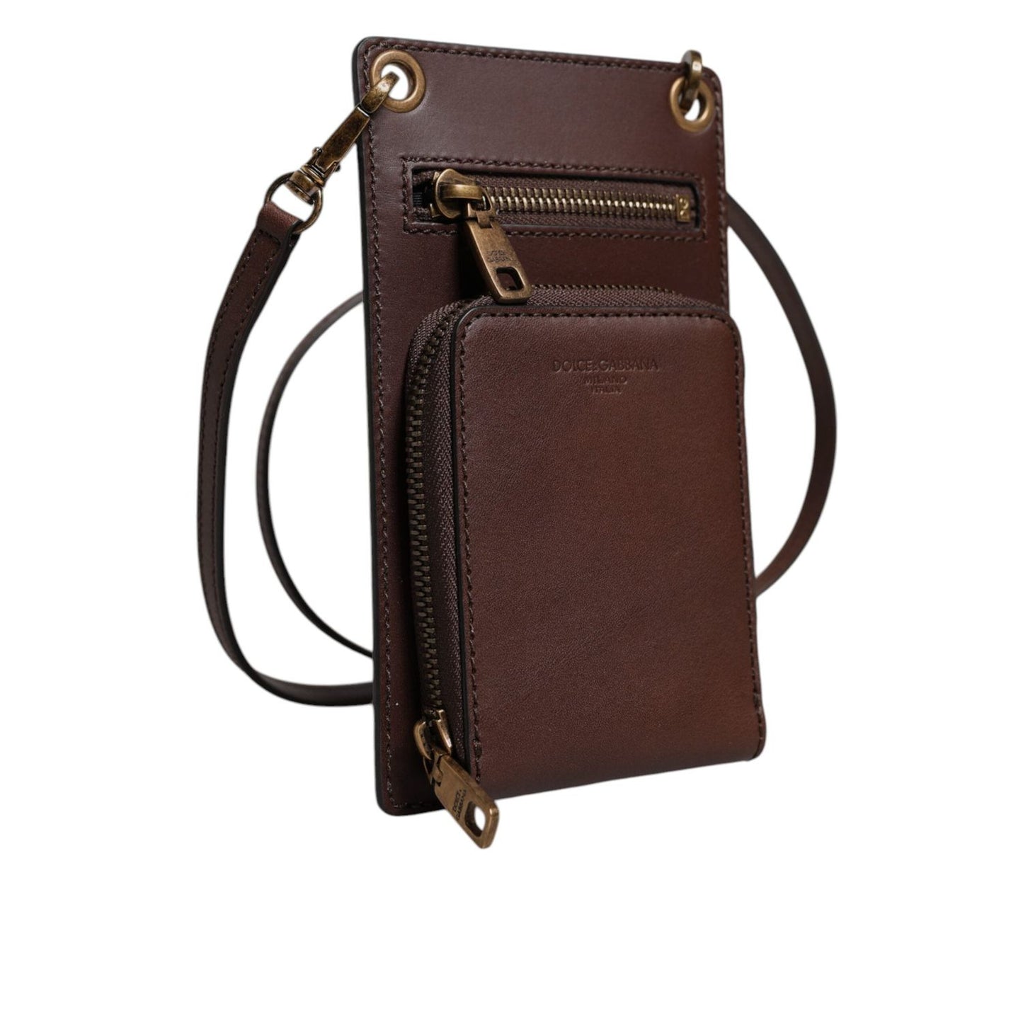 Dolce & Gabbana Brown Leather Neck Strap Cross Body Sling Bag BAG4291