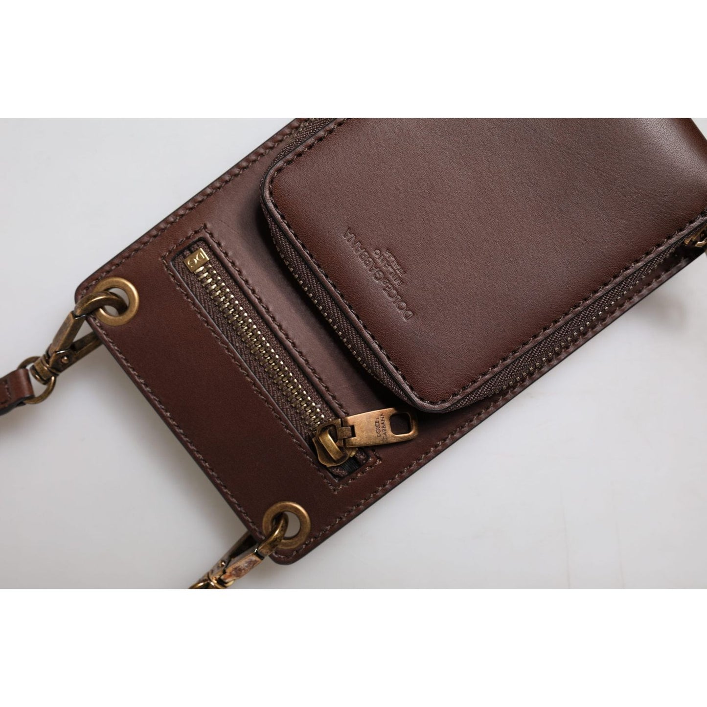 Dolce & Gabbana Brown Leather Neck Strap Cross Body Sling Bag BAG4291