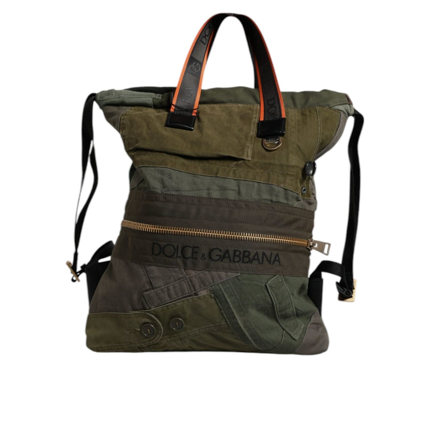 Dolce & Gabbana Military Green Patchwork Rucksack Backpack Bag BAG4402
