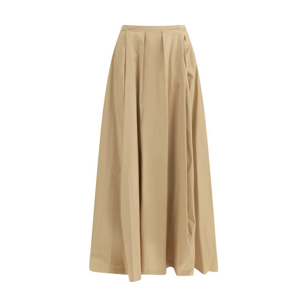 Amphora Skirt by The Latest in beige, features a long, fluid design with side welt pockets, back zipper and slit for a sophisticated look.