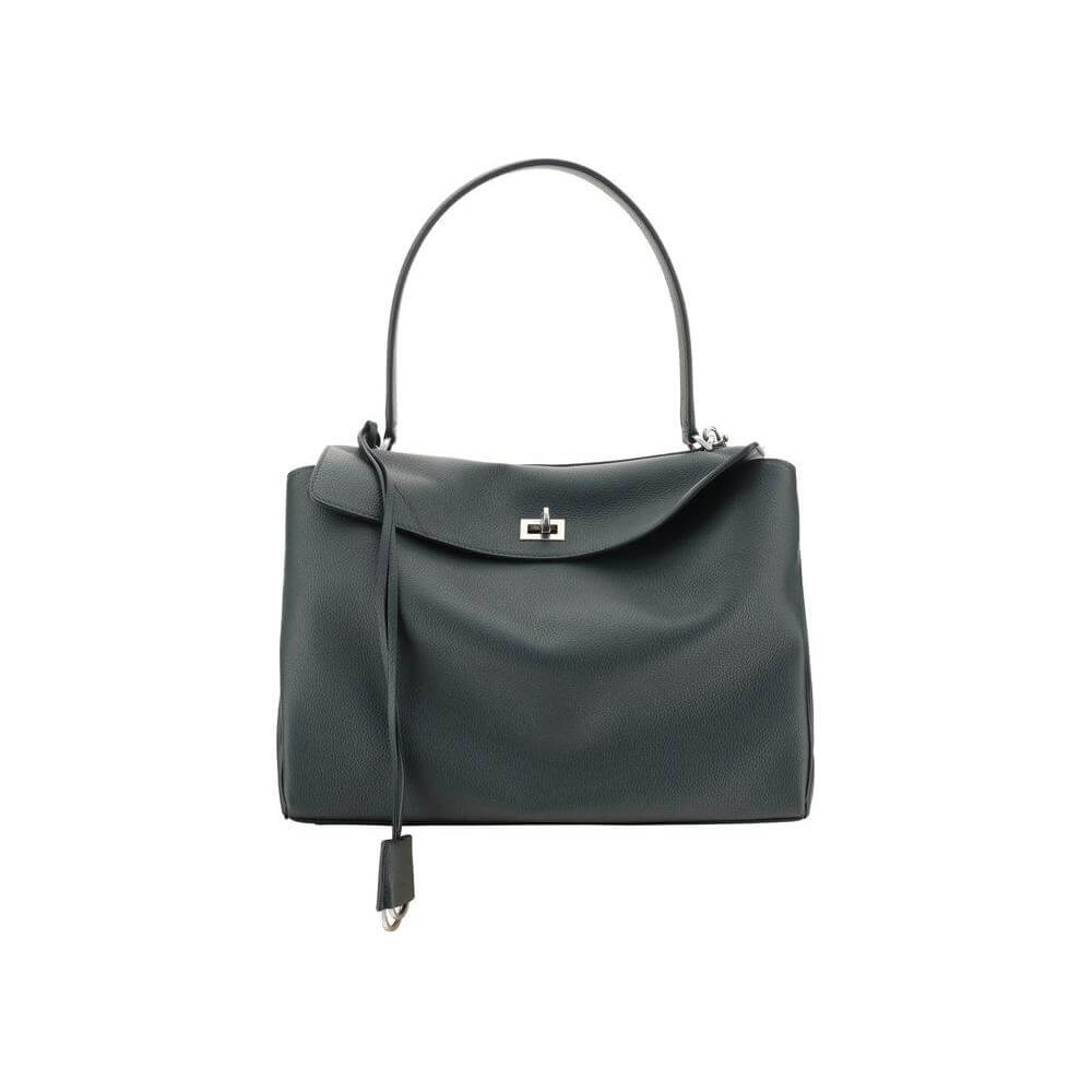 Balenciaga Rodeo Leather Shoulder Bag with top handle, flap and swivel closure, and removable strap for versatile carrying options.