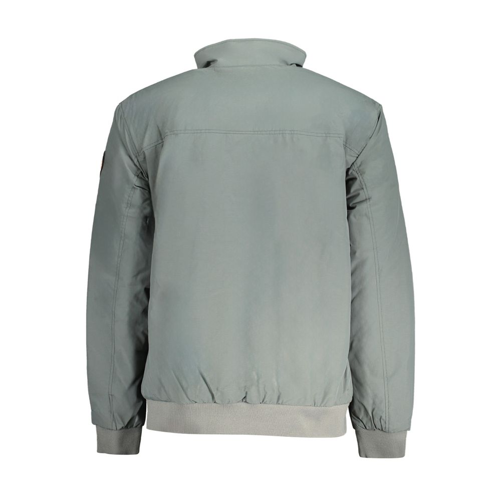 Back view of Napapijri Green Polyamide Men Jacket showcasing eco-friendly design and sustainable materials.