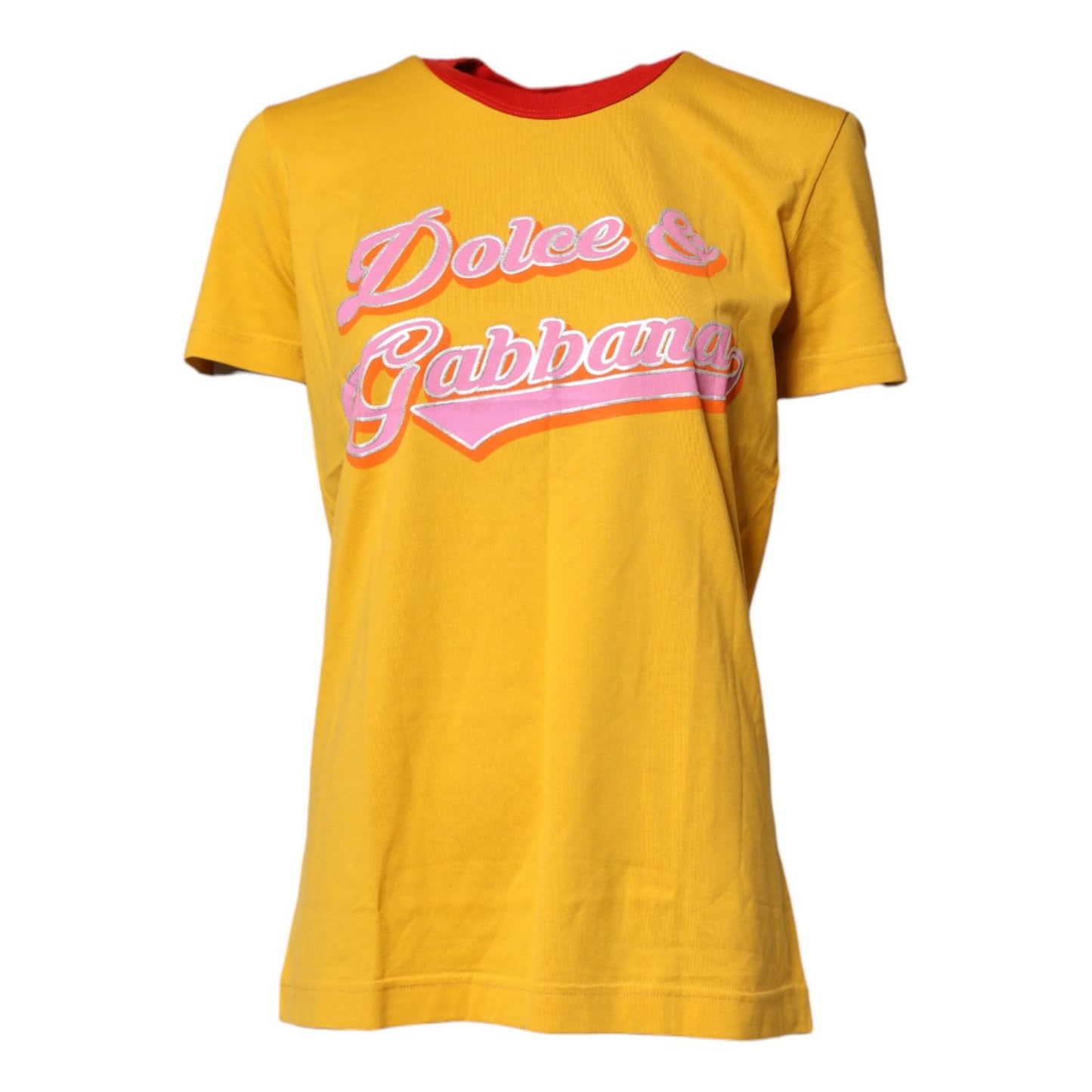 Dolce & Gabbana Yellow Printed Cotton Short Sleeves T-shirt