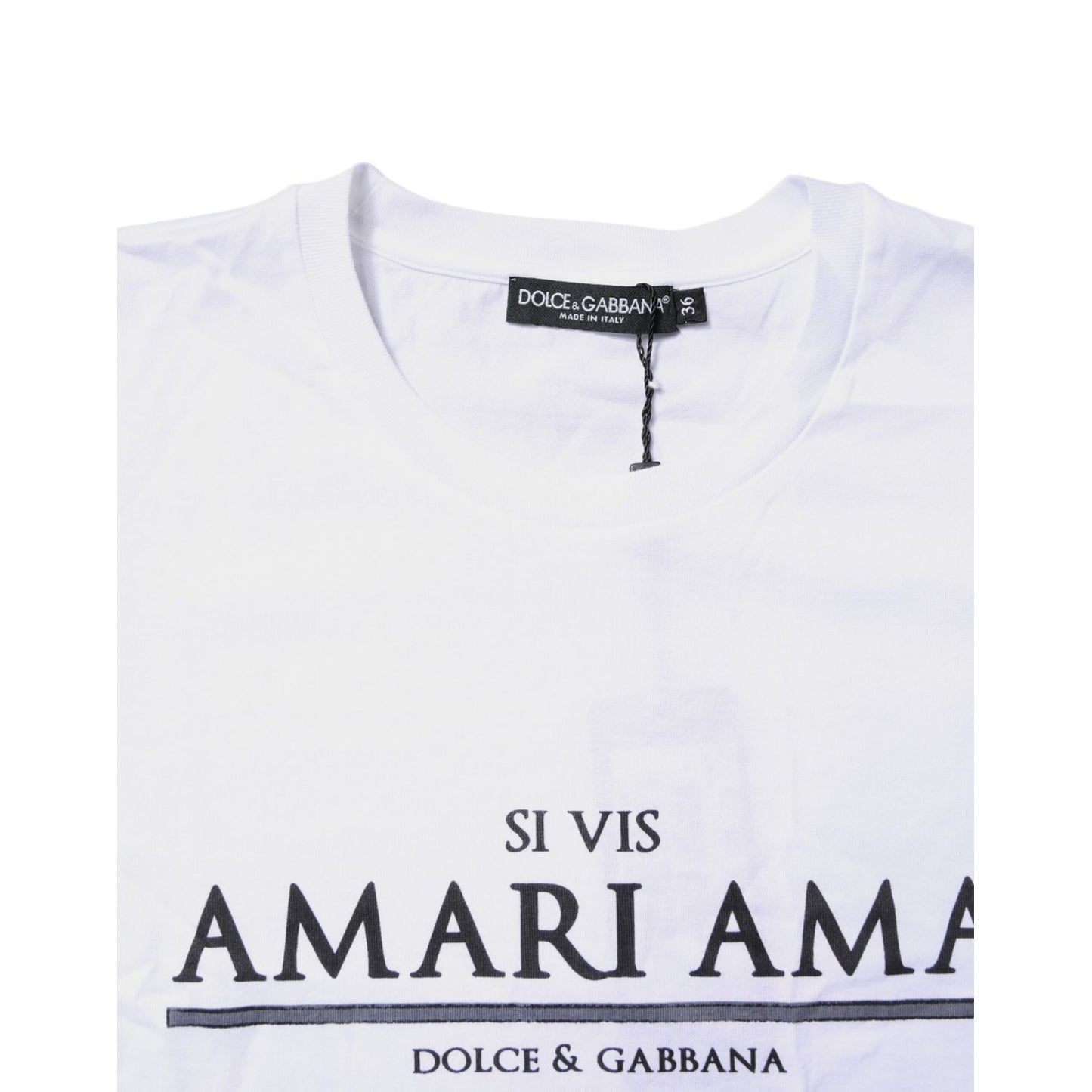 Dolce & Gabbana White Cotton Printed Round Neck Top T-shirt