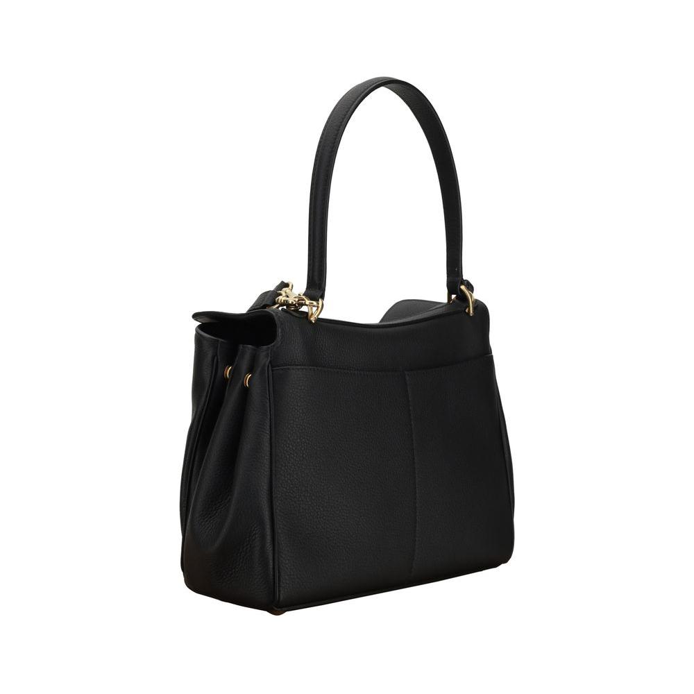Balenciaga Rodeo Shoulder Bag in black leather with flat handle and versatile removable strap, showcasing elegant and practical design.