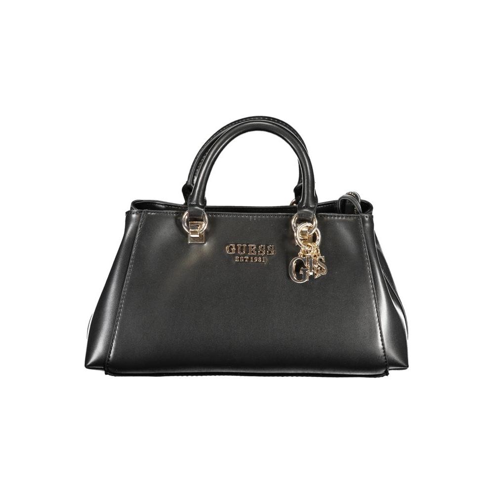 Guess Jeans black polyethylene handbag with two handles, adjustable strap, multiple pockets, logo detail, protective feet, zip closure.