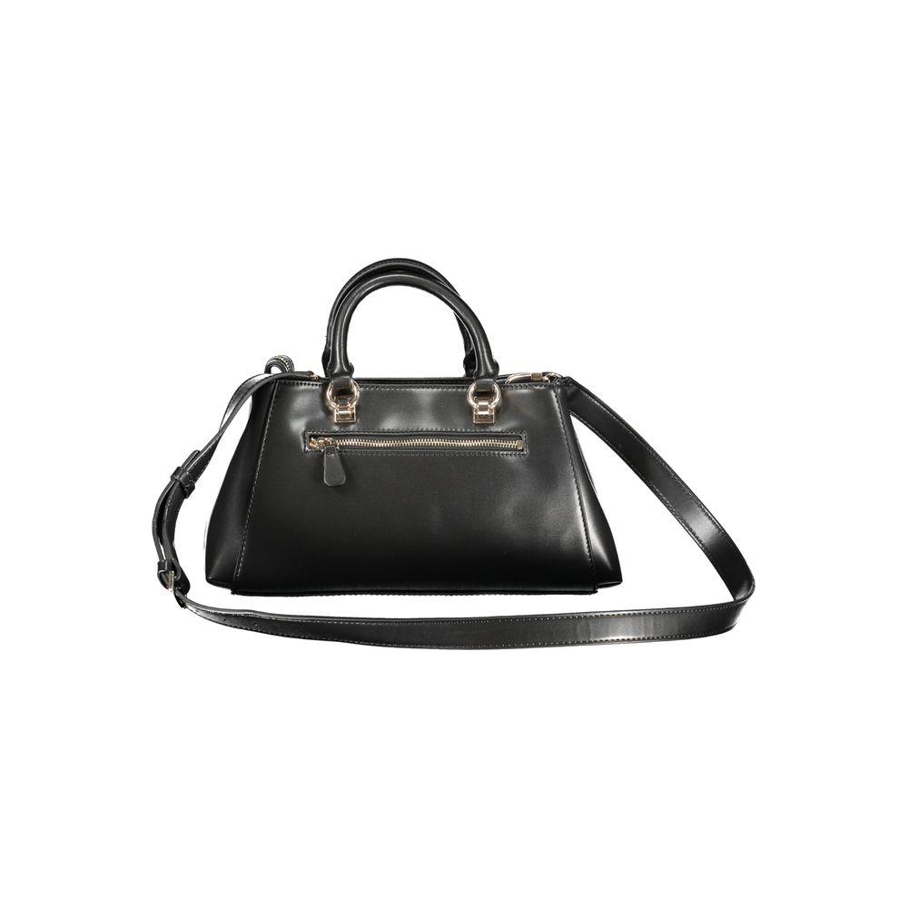 Guess Jeans black polyethylene handbag with two handles, adjustable strap, external pocket, and logo detail.
