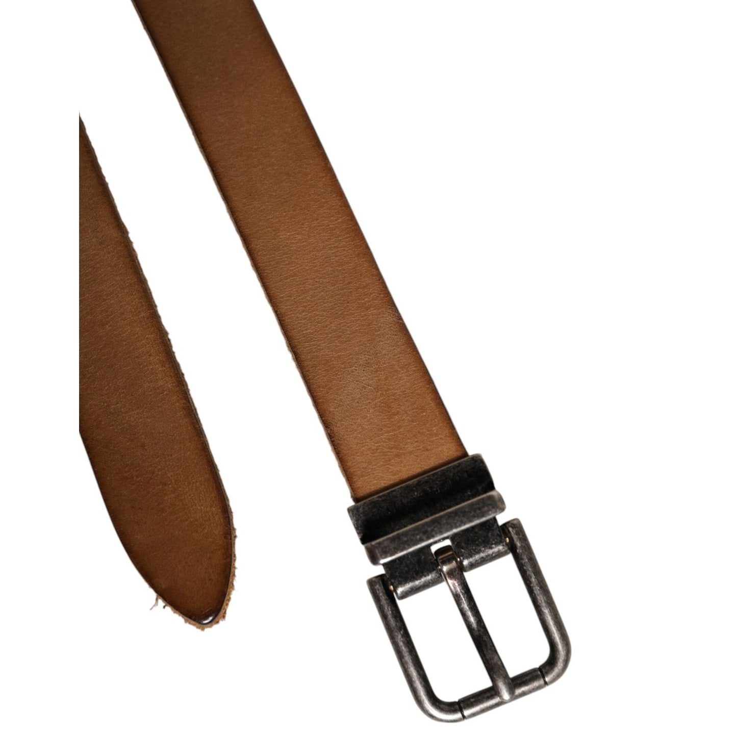 Dolce & Gabbana Brown Leather Silver Tone Metal Buckle Belt BEL9286-90