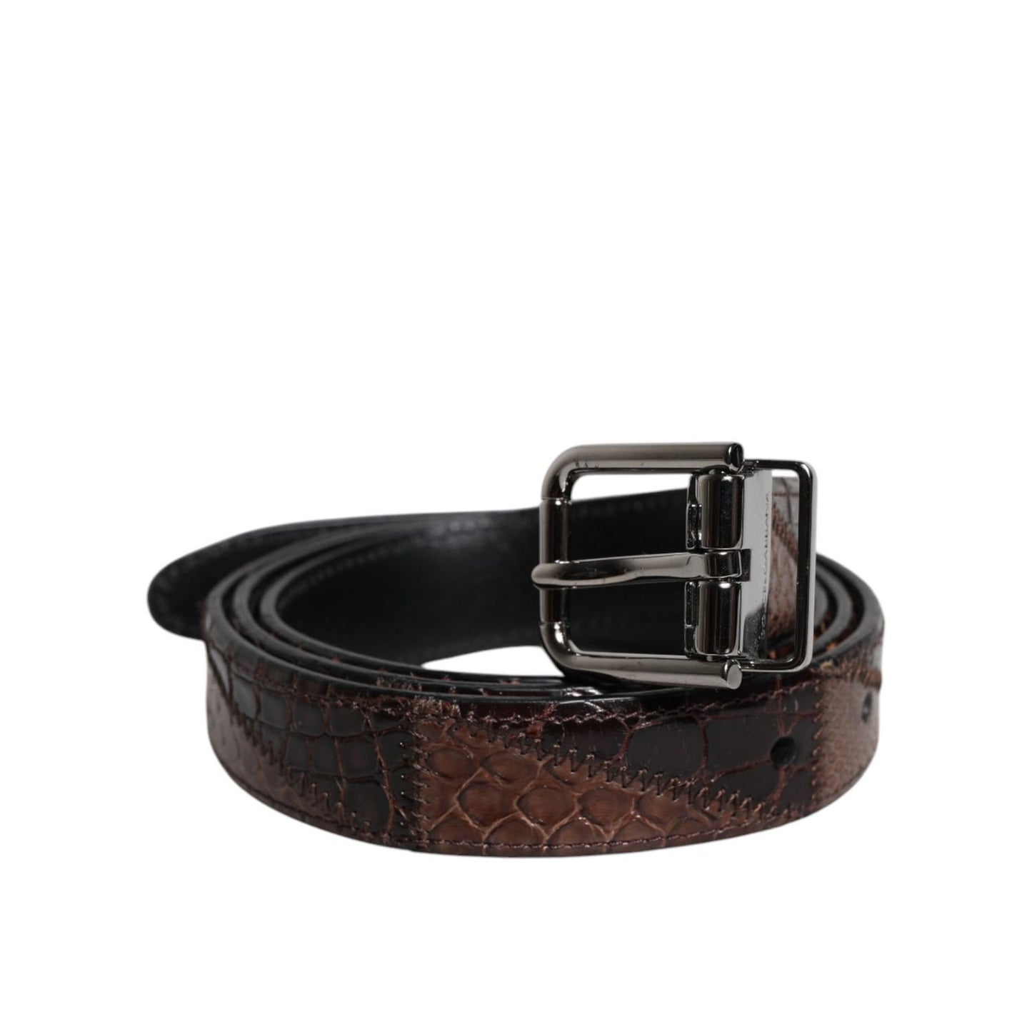 Dolce & Gabbana Brown Exotic Leather Metal Logo Buckle Belt BEL9330-95