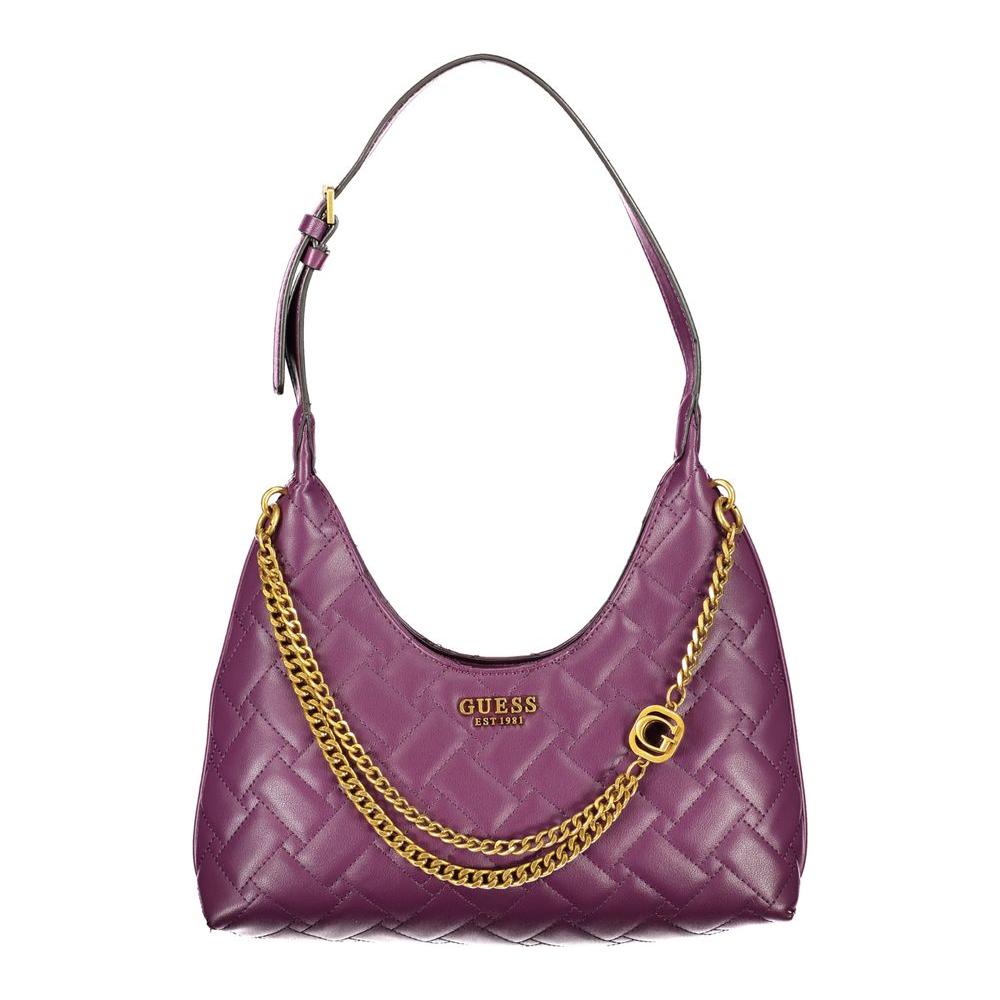 Guess Jeans purple polyethylene handbag with adjustable shoulder handle, external and internal pockets, and zip closure.