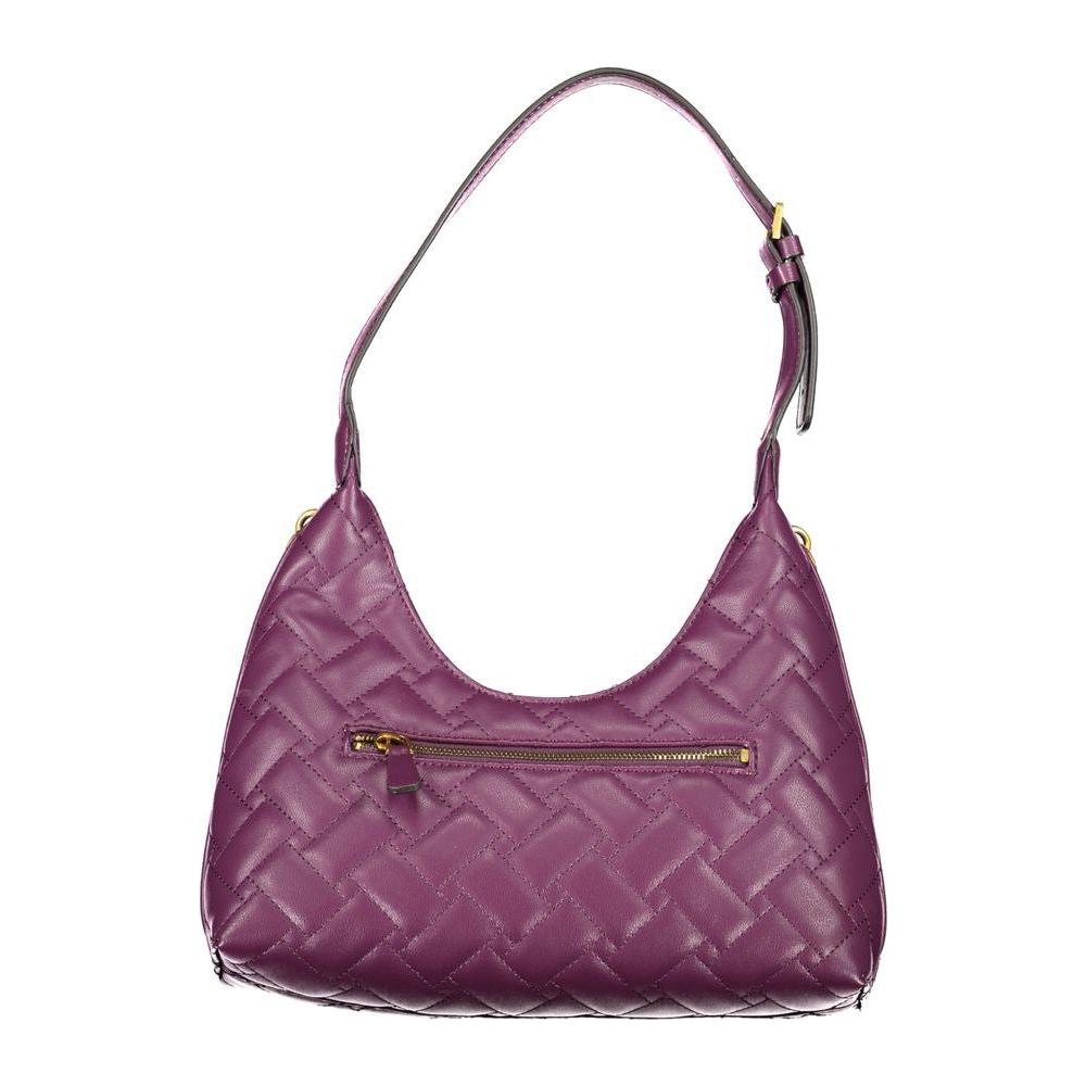 Guess Jeans purple polyethylene handbag with adjustable shoulder handle, external pocket, and zip closure.