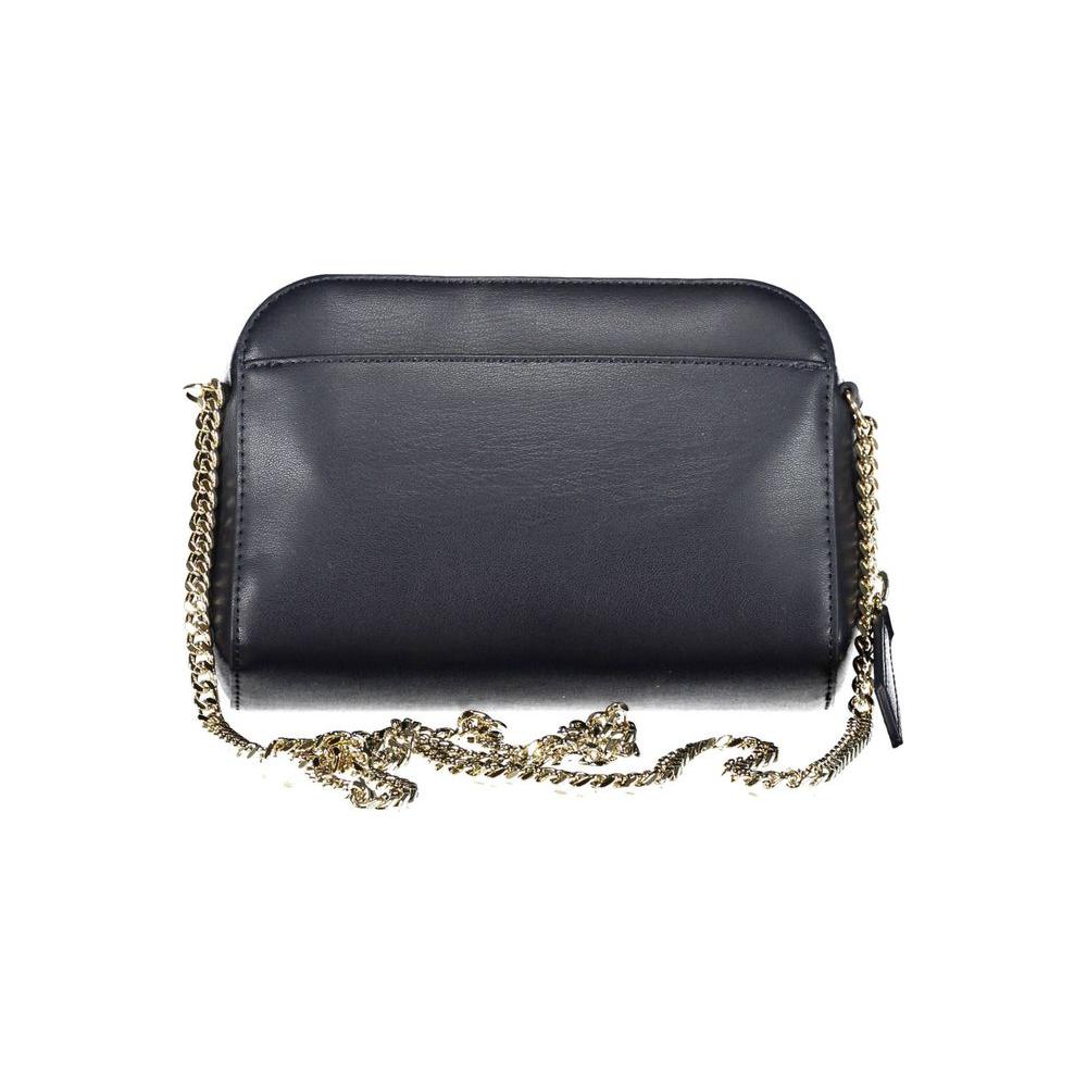 Tommy Hilfiger blue polyethylene handbag with chain shoulder strap, external and internal pockets, zip closure, and logo
