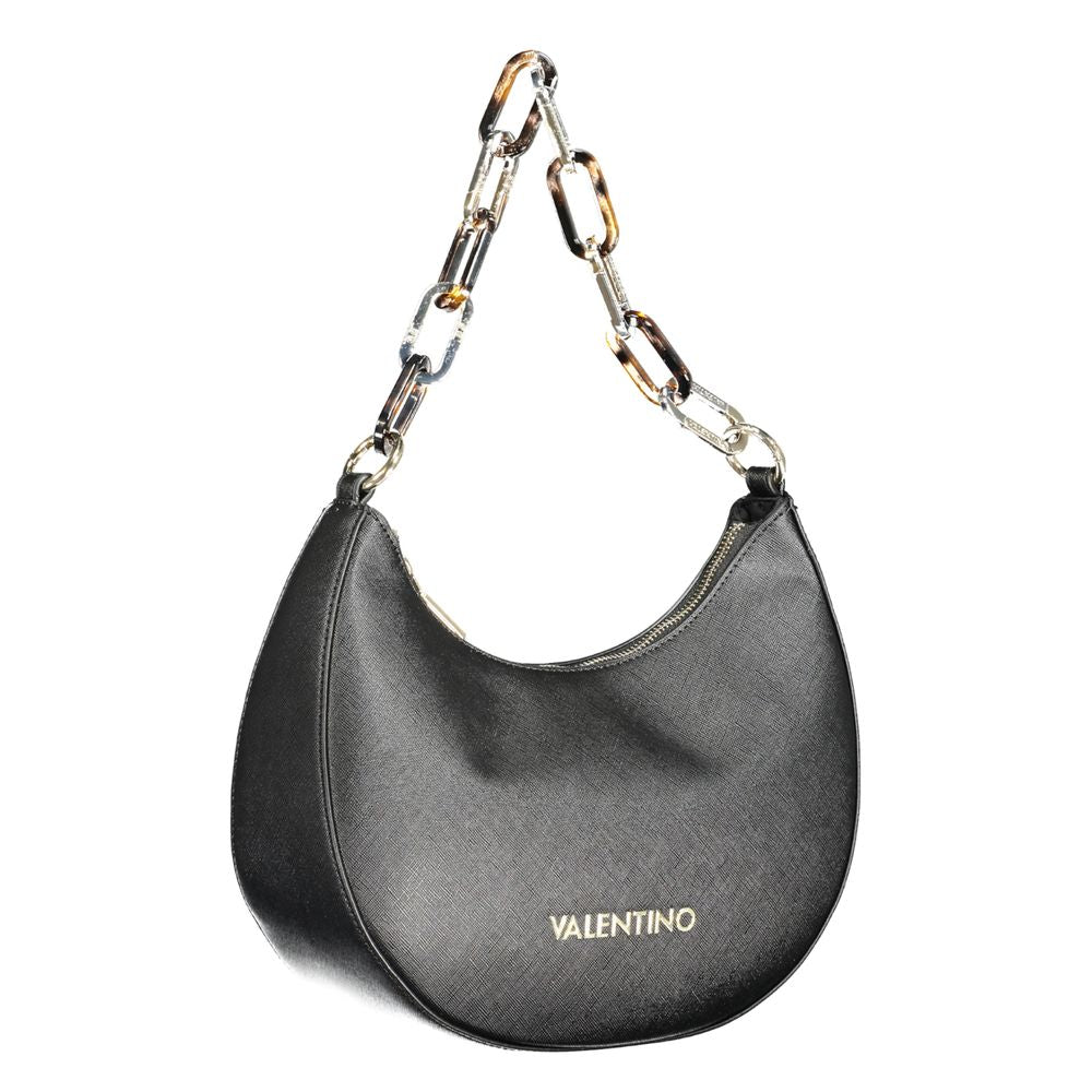 Valentino black polyethylene handbag with removable chain handle, adjustable strap, internal pockets, and zip closure.