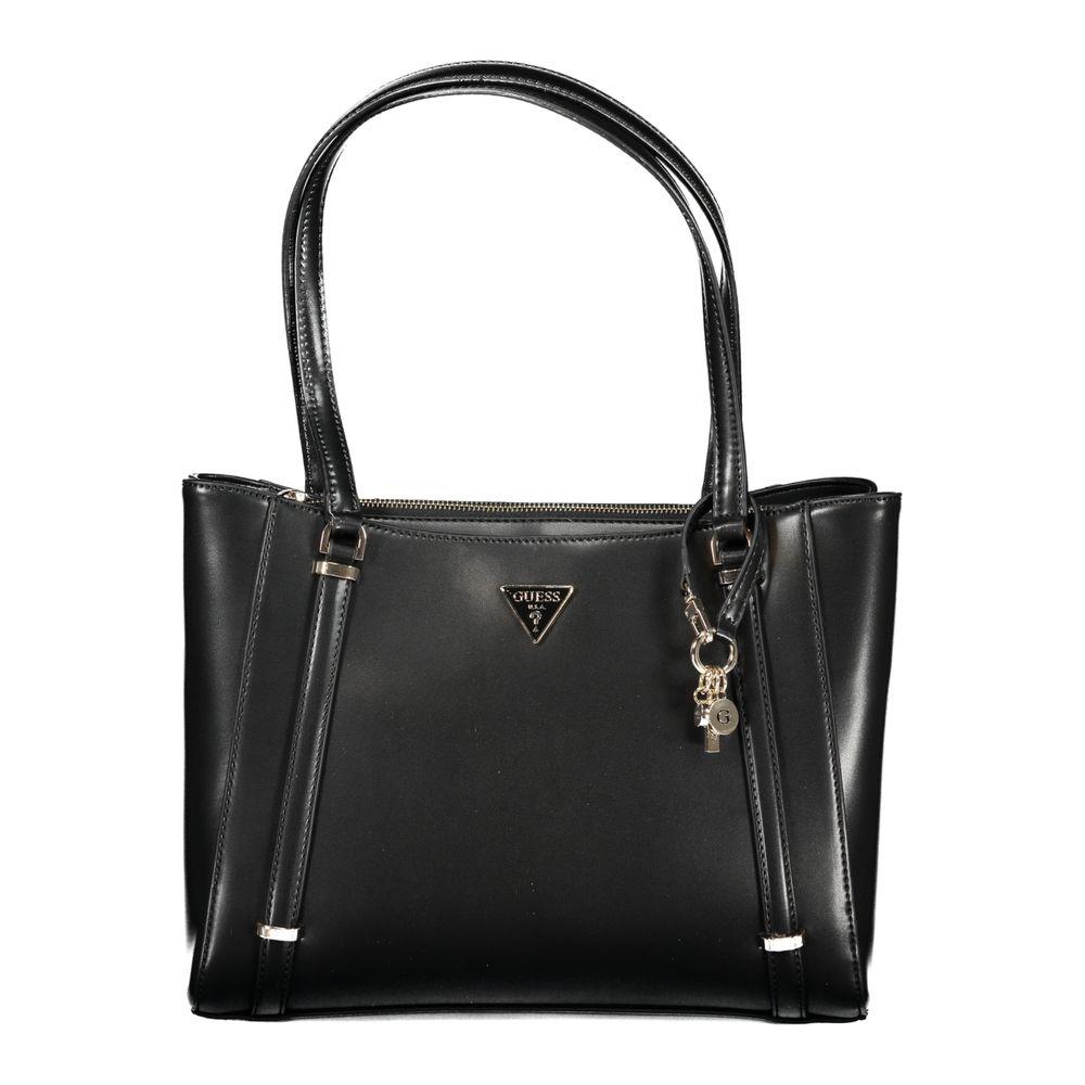 Guess Jeans black polyethylene handbag with double shoulder handles, multiple pockets, and zip closure.