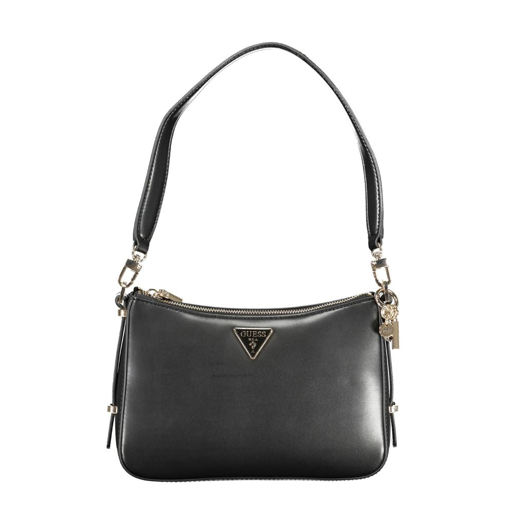 Chic Guess Jeans black polyethylene handbag with removable shoulder strap, urban glam design for versatile fashion.
