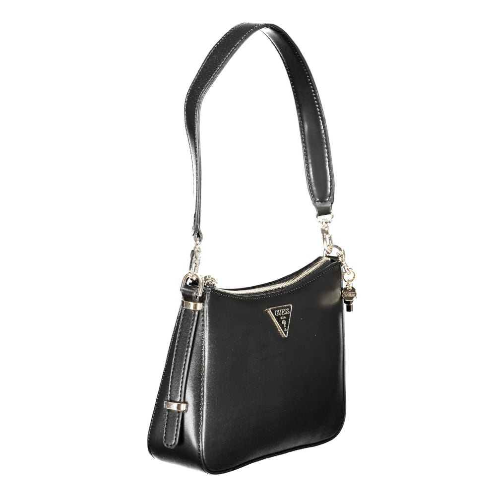 Black Guess Jeans Daryna handbag with polyethylene material and removable shoulder strap for versatile style.