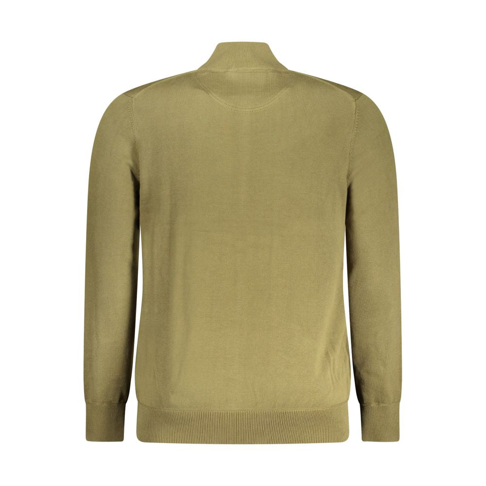 Back view of Timberland green cotton men's sweater made from 100% organic material, showcasing a sustainable design with a rich green color.