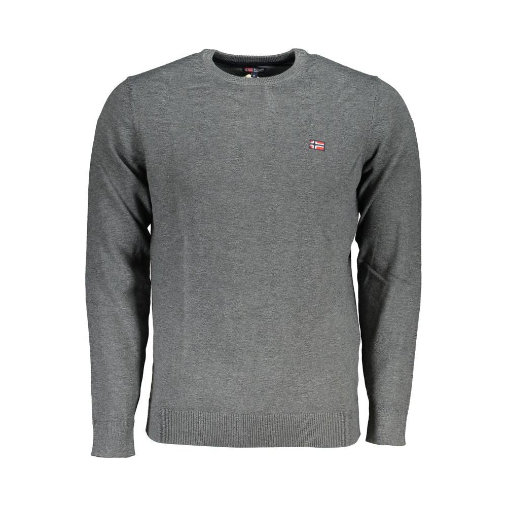 Norway 1963 gray fabric sweater, long-sleeved crew neck with embroidery and logo, ideal for cozy style and comfort.