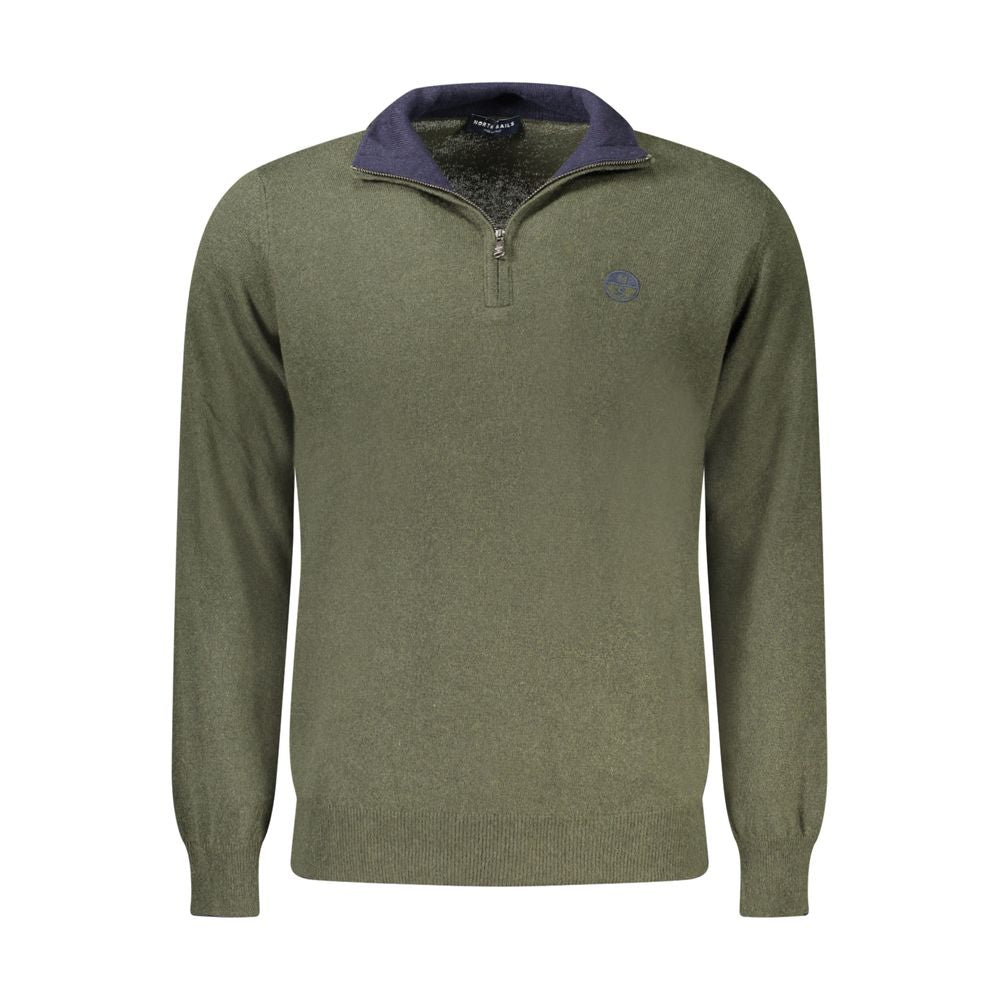 North Sails green wool men's sweater with half-zip and logo embroidery, crafted in Italy for luxury and sporty elegance.