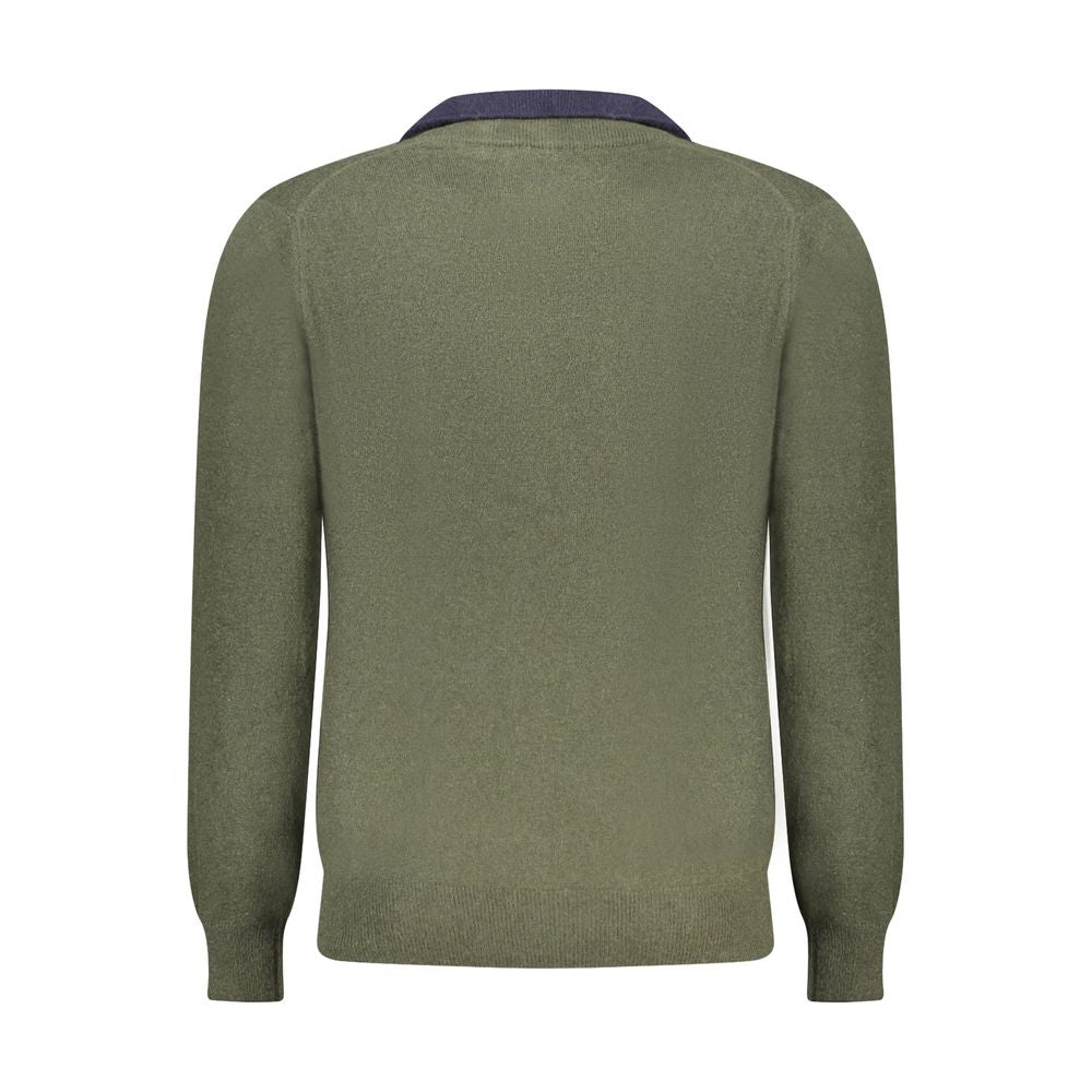Back view of North Sails green wool men's sweater with half-zip and contrasting collar, crafted in Italy.