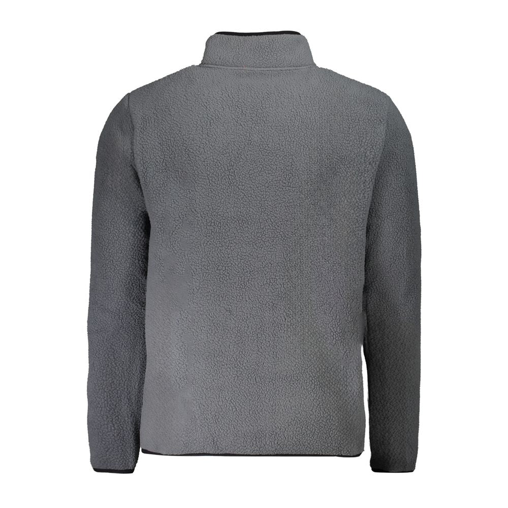 Back view of Norway 1963 gray polyester men's sweater showcasing fleece texture and high collar, perfect for casual and functional wear.