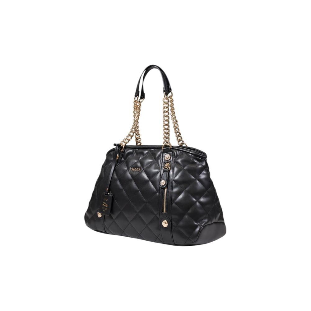 Elegant Liu Jo black handbag, large women's bag, quilted design with gold chain straps, perfect for spring/summer collection.
