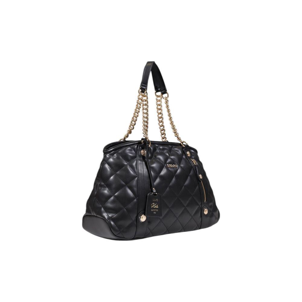 Liu Jo black polyethylene handbag with quilted design, gold chain straps, perfect for spring/summer fashion, 100% polyurethane.
