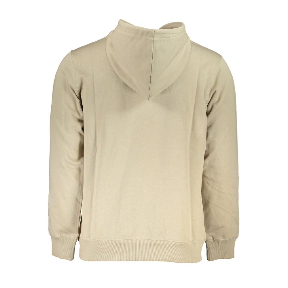 Calvin Klein beige hooded sweatshirt, back view, 100% organic cotton, features cozy hood and long sleeves, great for comfort and style.