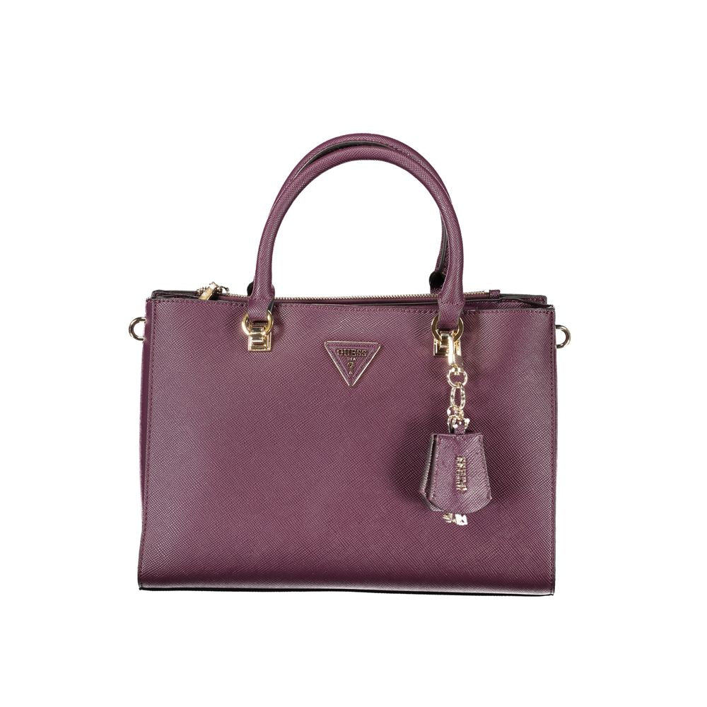 Guess Jeans purple polyethylene handbag with two handles, adjustable strap, external pocket, and logo detailing.
