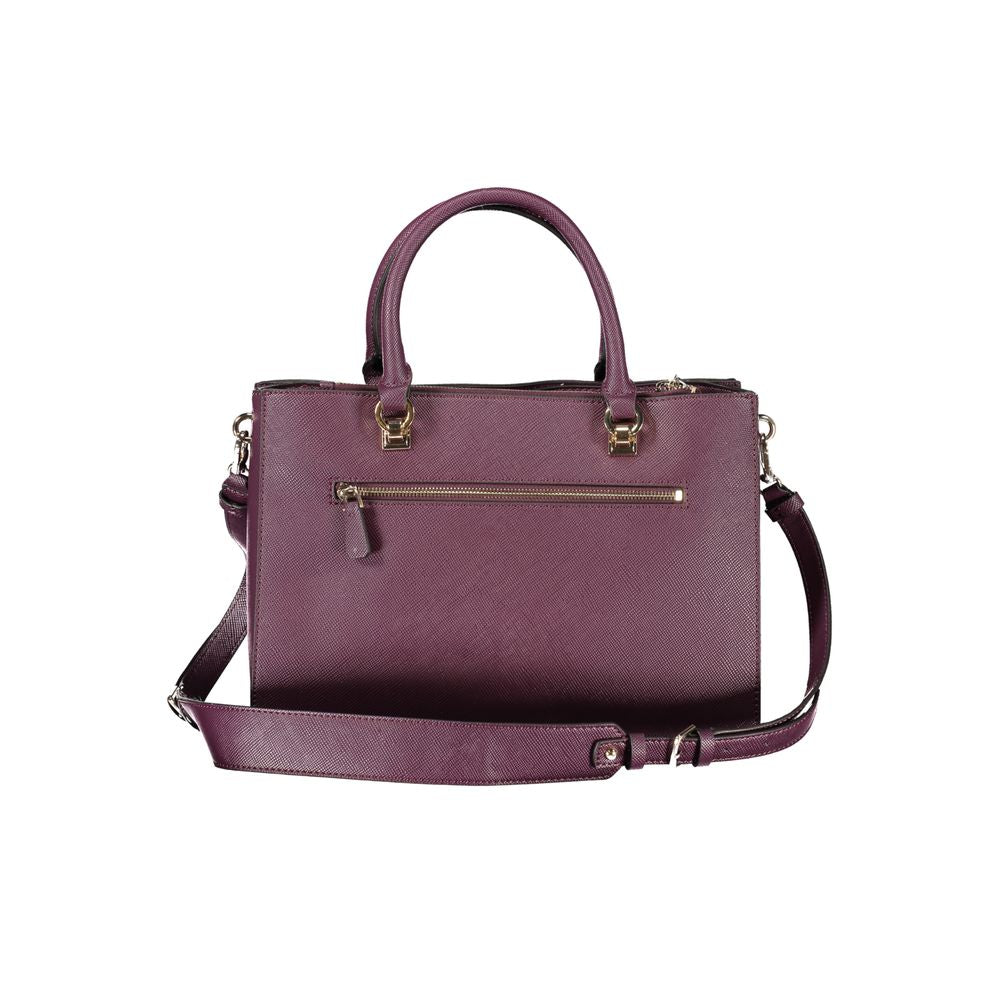 Guess Jeans purple polyethylene handbag with two handles, adjustable strap, external pocket, three compartments, and protective feet.