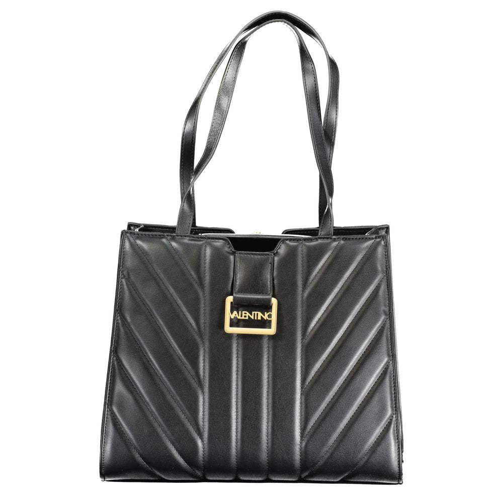 Valentino Black Polyethylene Handbag with Dual Shoulder Handles and Removable Chain, Featuring Logo and Multiple Pockets.