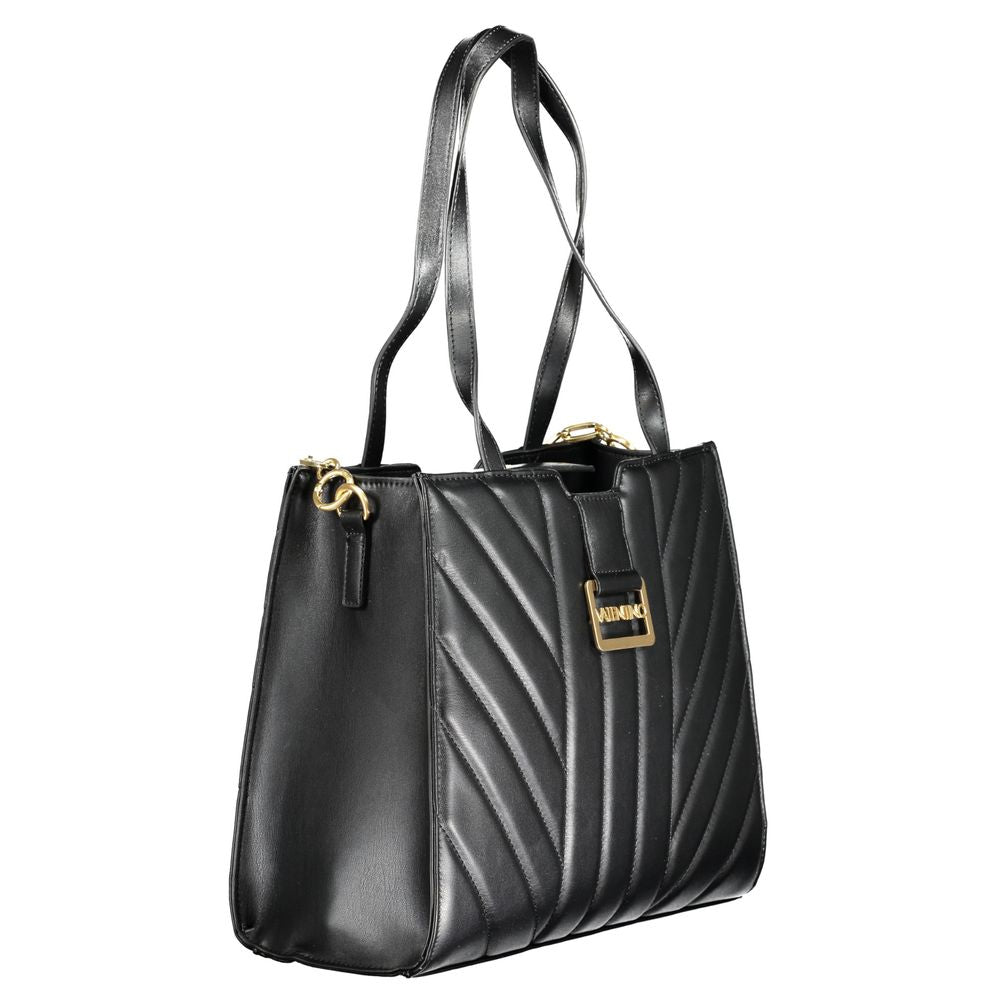 Valentino black polyethylene handbag with two shoulder handles, removable chain, two compartments, central and internal pocket.