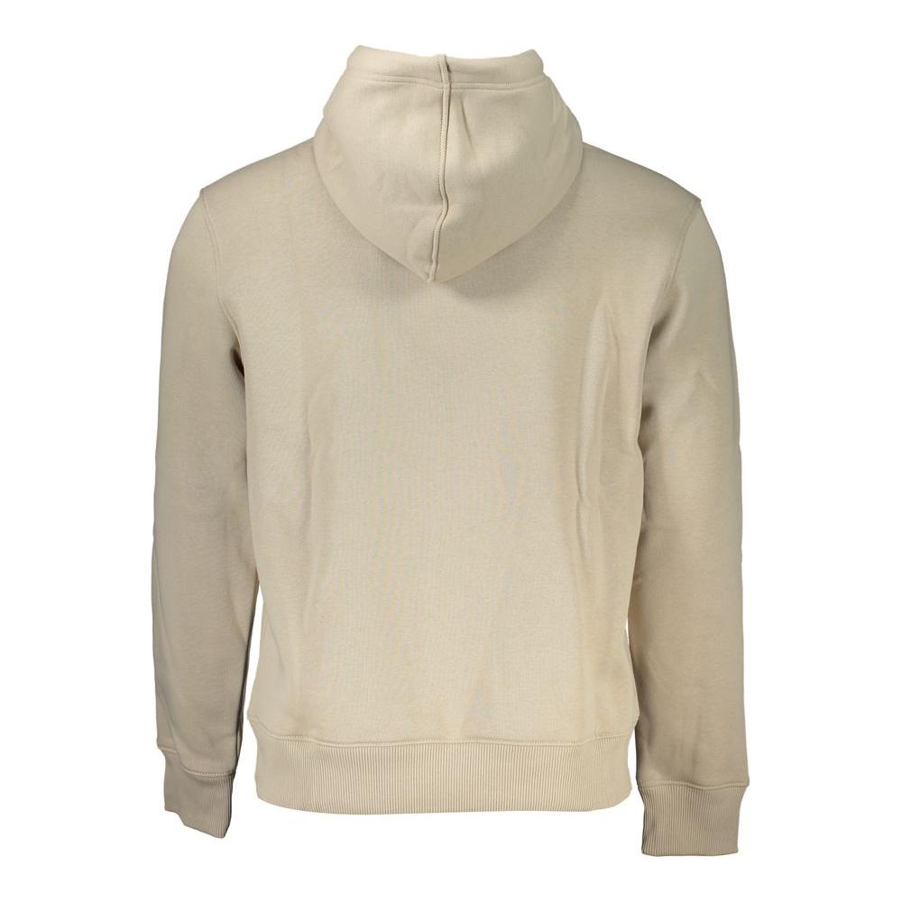 Calvin Klein beige fleece hooded sweatshirt with logo embroidery, soft cotton blend, back view for cozy casual style.