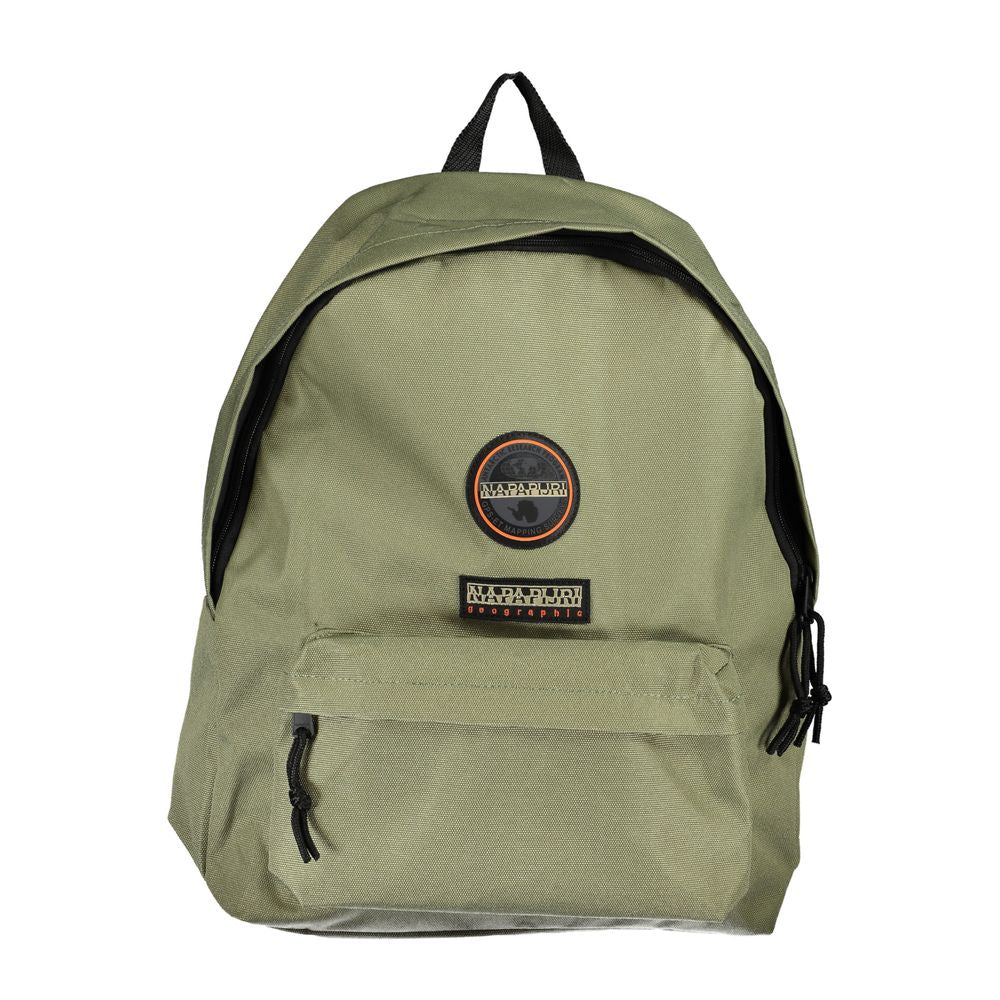 Napapijri eco-conscious green backpack with sleek design, featuring adjustable straps and logo detail. Made with 70% recycled polyester.