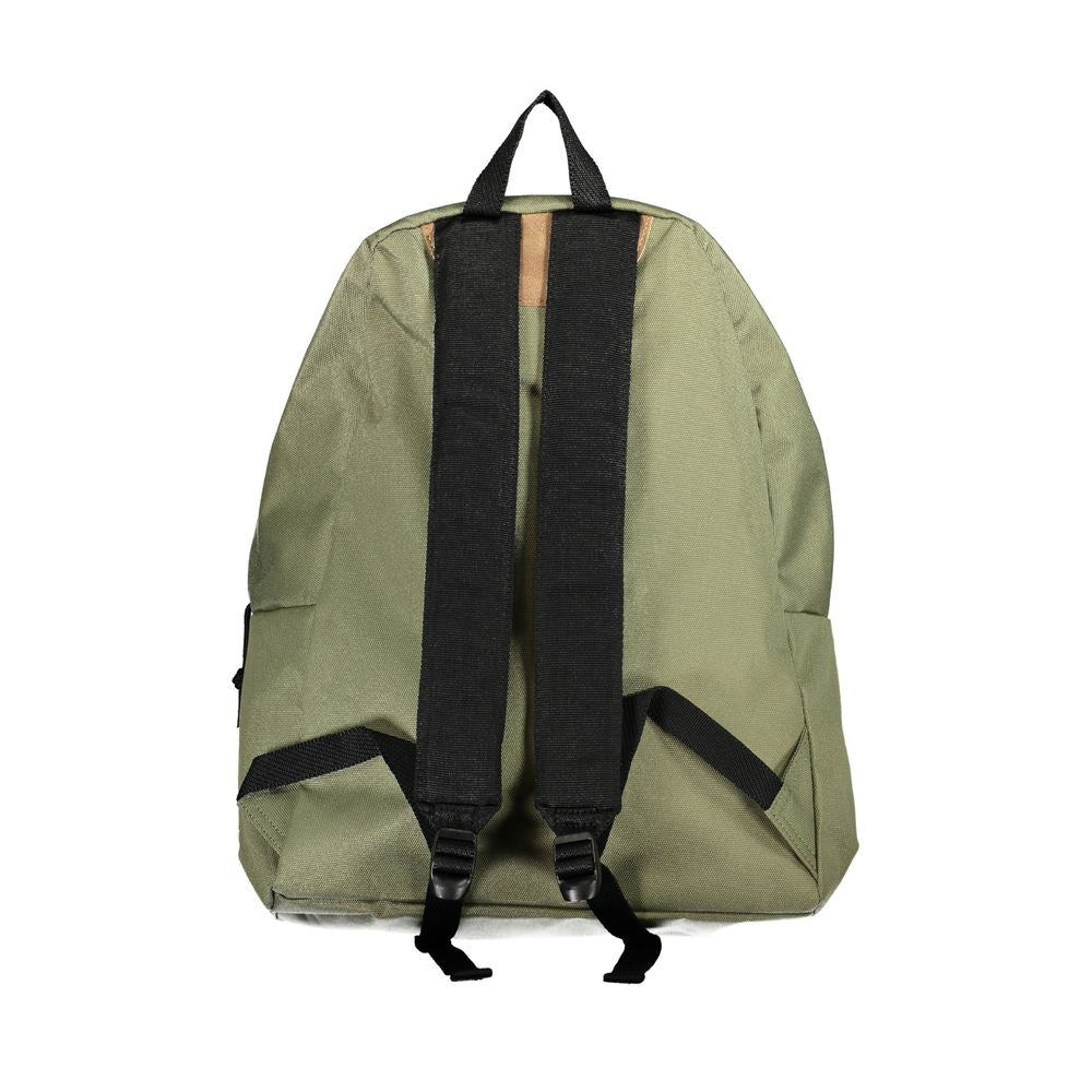 Rear view of Napapijri Eco-Conscious Green Backpack with adjustable black straps and top handle.