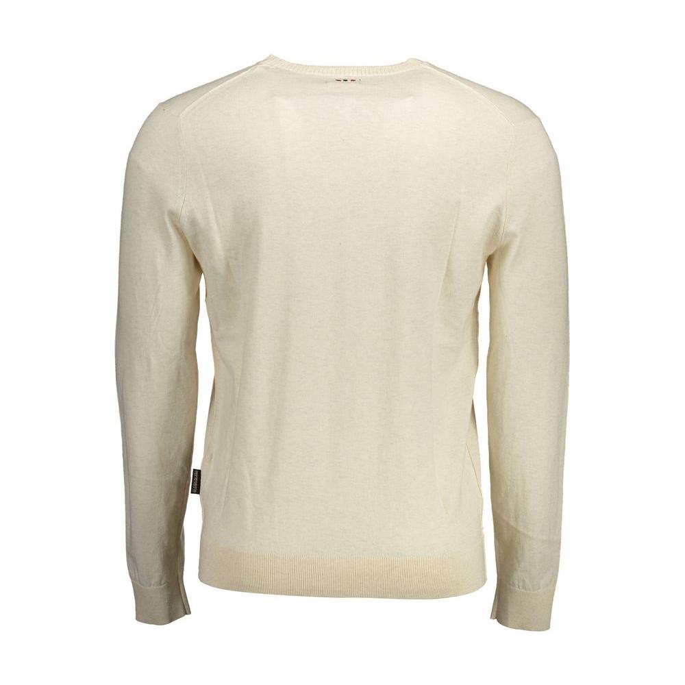 Back view of Napapijri beige cotton men's sweater with crew neck and long sleeves.