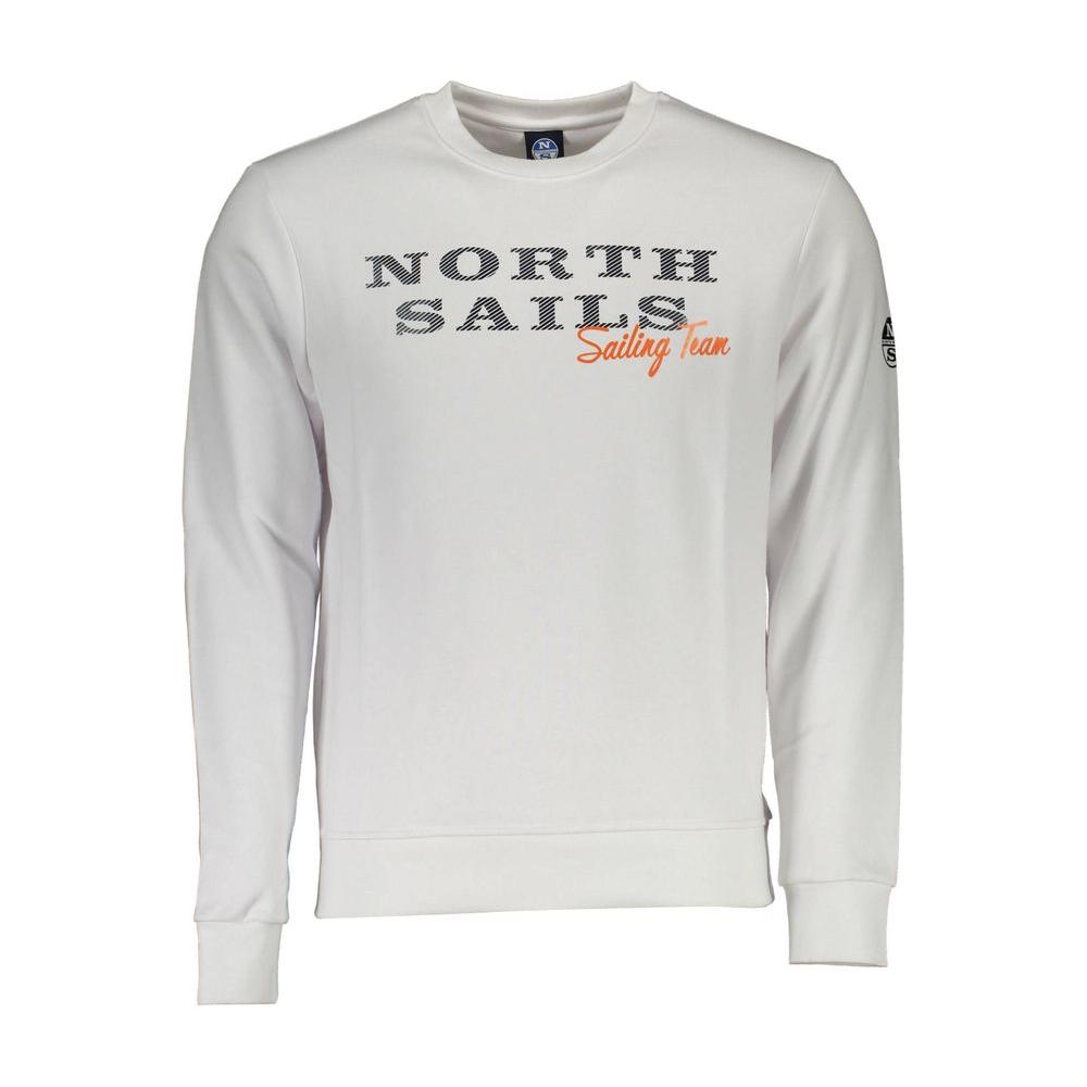 North Sails white cotton men's sweater with bold print and logo, long-sleeved and comfortable for casual or nautical style.