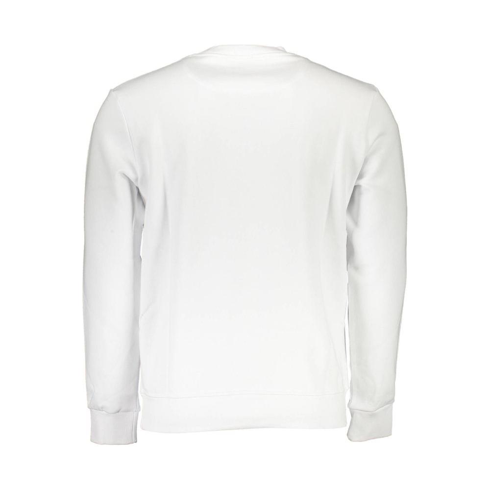 North Sails white cotton men's sweater, long-sleeved with bold print, back view. Effortless style and comfort for sea or city.