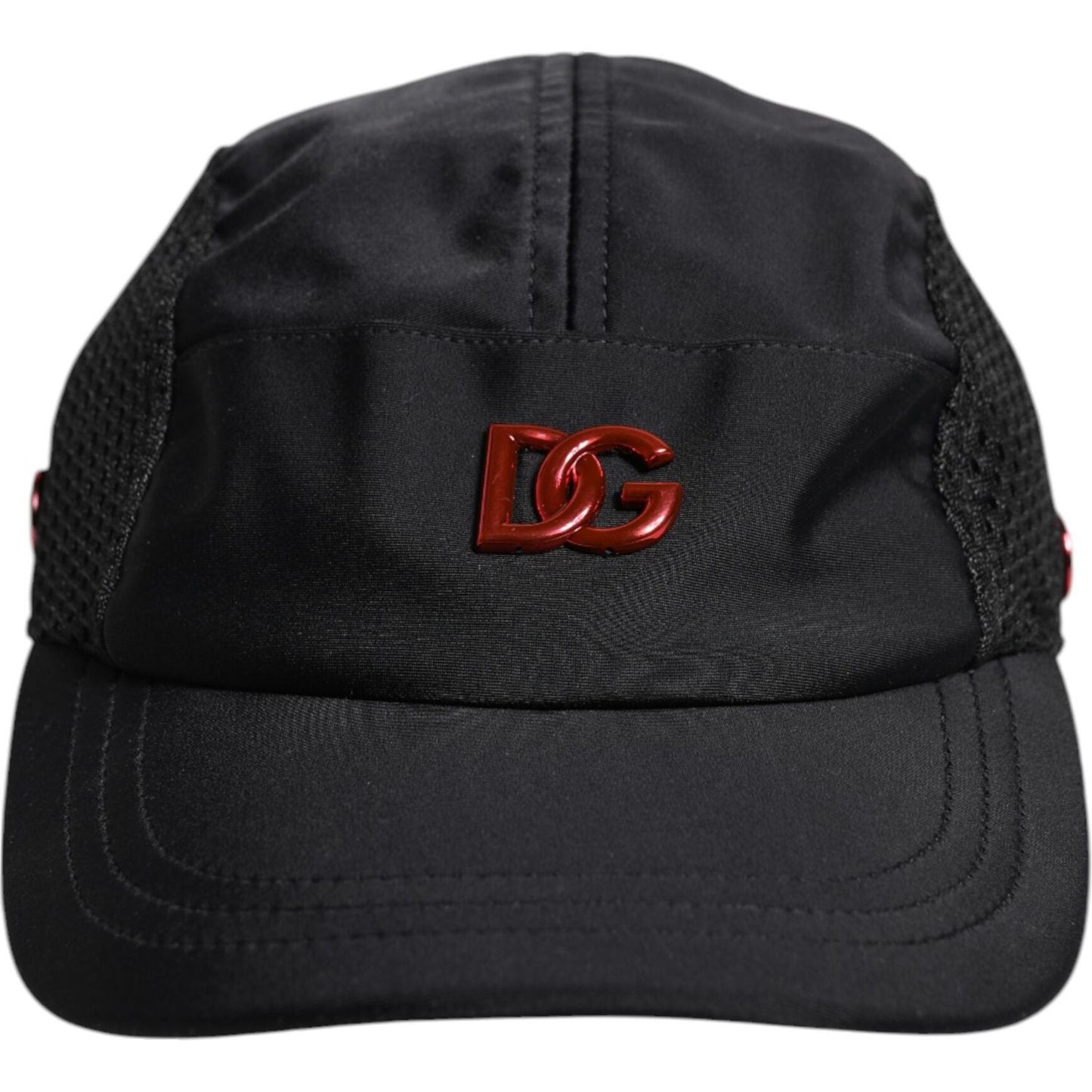 Dolce & Gabbana black nylon baseball cap with logo details, made in Italy. Stylish accessory for men.