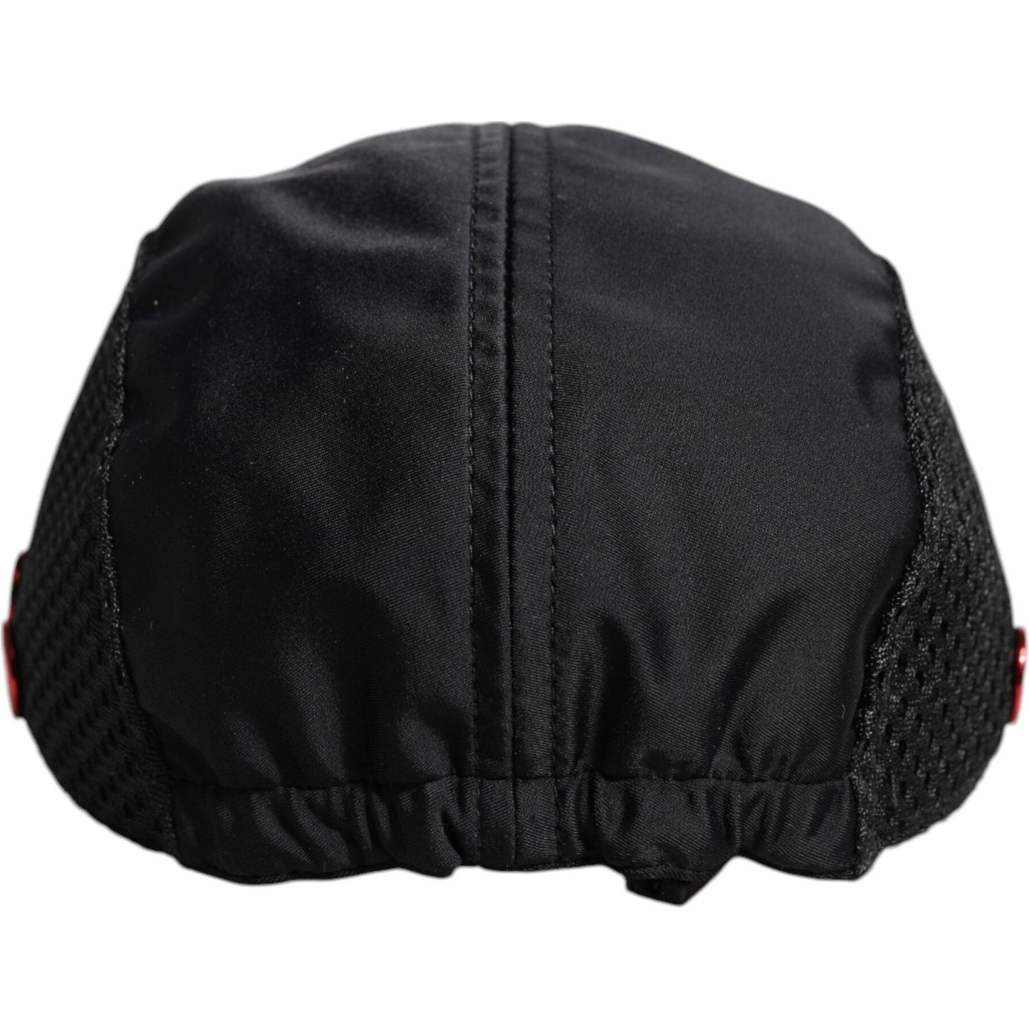 Dolce & Gabbana black nylon 6-panel baseball cap, back view, featuring a stylish design with logo details, made in Italy.